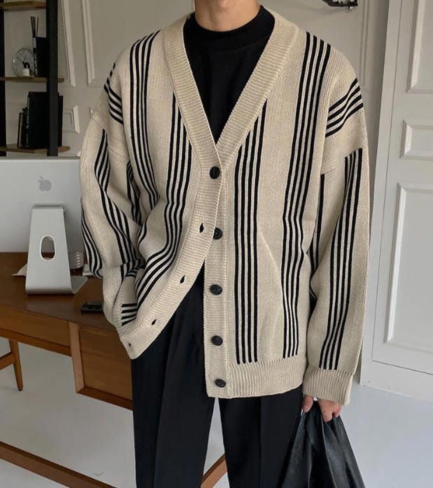 Other Beige Stripe Knit Cardigan Sweater Size US M / EU 48-50 / 2 - 1 Thumbnail