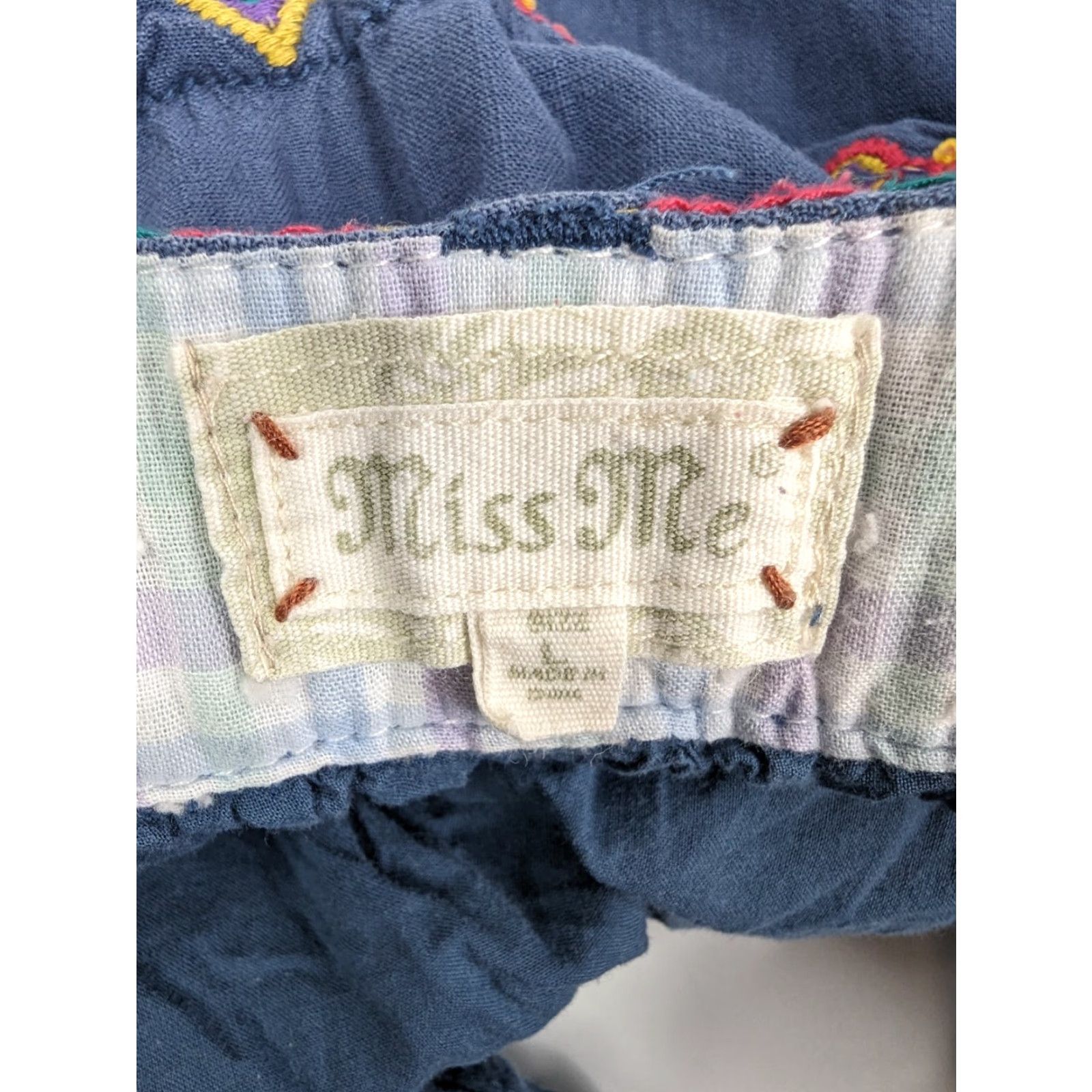 Miss Me Miss Me Blue Couture Embroidered Linen Lined Skirt Button Front Size Large Women Short Mini Size 36" / US 14 / IT 50 - 6 Thumbnail