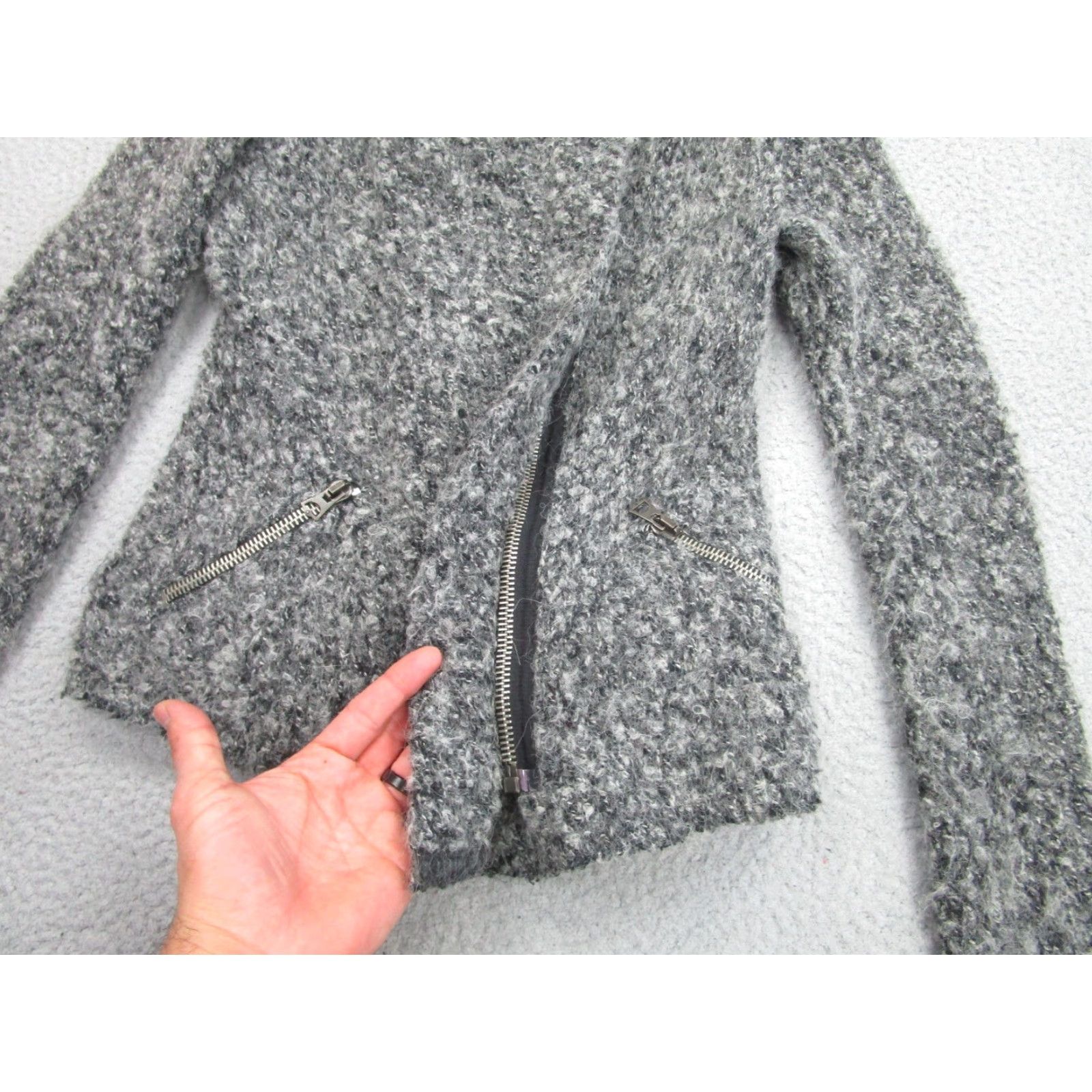 Isabel Marant Isabel Marant Etoile Jacket Womens 40 Gray Boucle Wool Moto Zip Asymmetrical Size S / US 4 / IT 40 - 5 Thumbnail