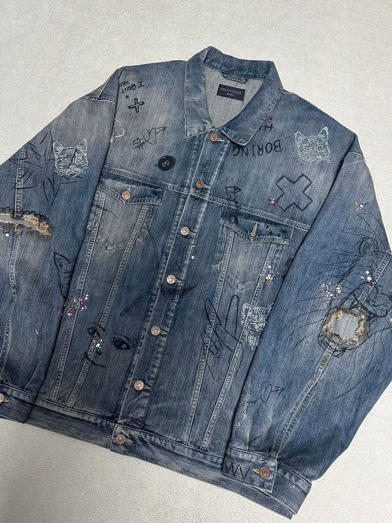 Balenciaga Balenciaga 23fw mud dyed rhinestone destroyed graffiti deni Size US L / EU 52-54 / 3 - 4 Thumbnail