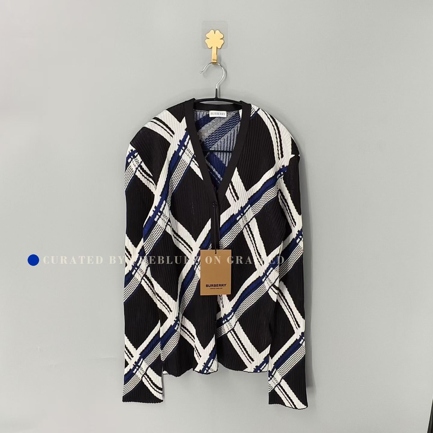 Burberry Burberry SS24 Black Blue Stripe Silk Cardigan Size L / US 10 / IT 46 - 1 Thumbnail