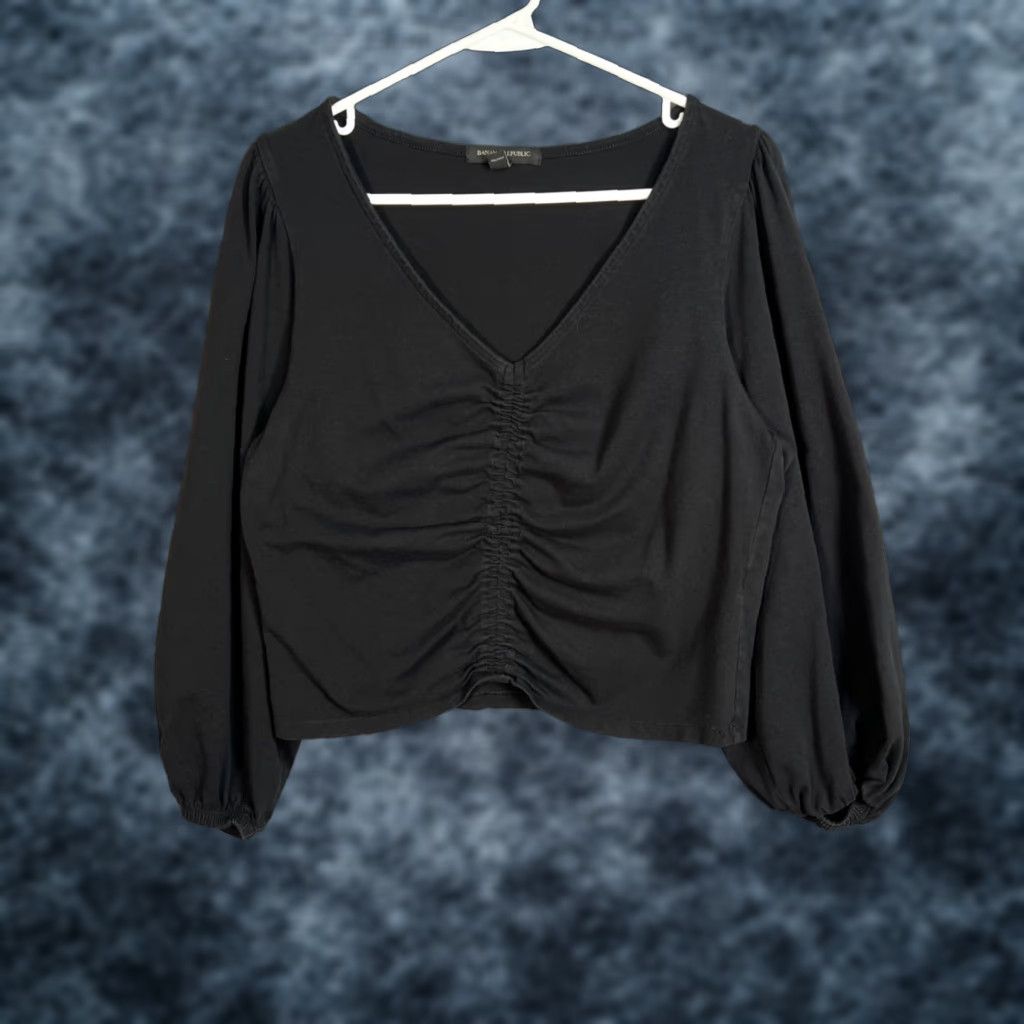 Banana Republic Banana Republic Shirt Women Large Black Long Sleeve V-Neck Stretch Blouse Size L / US 10 / IT 46 - 1 Thumbnail
