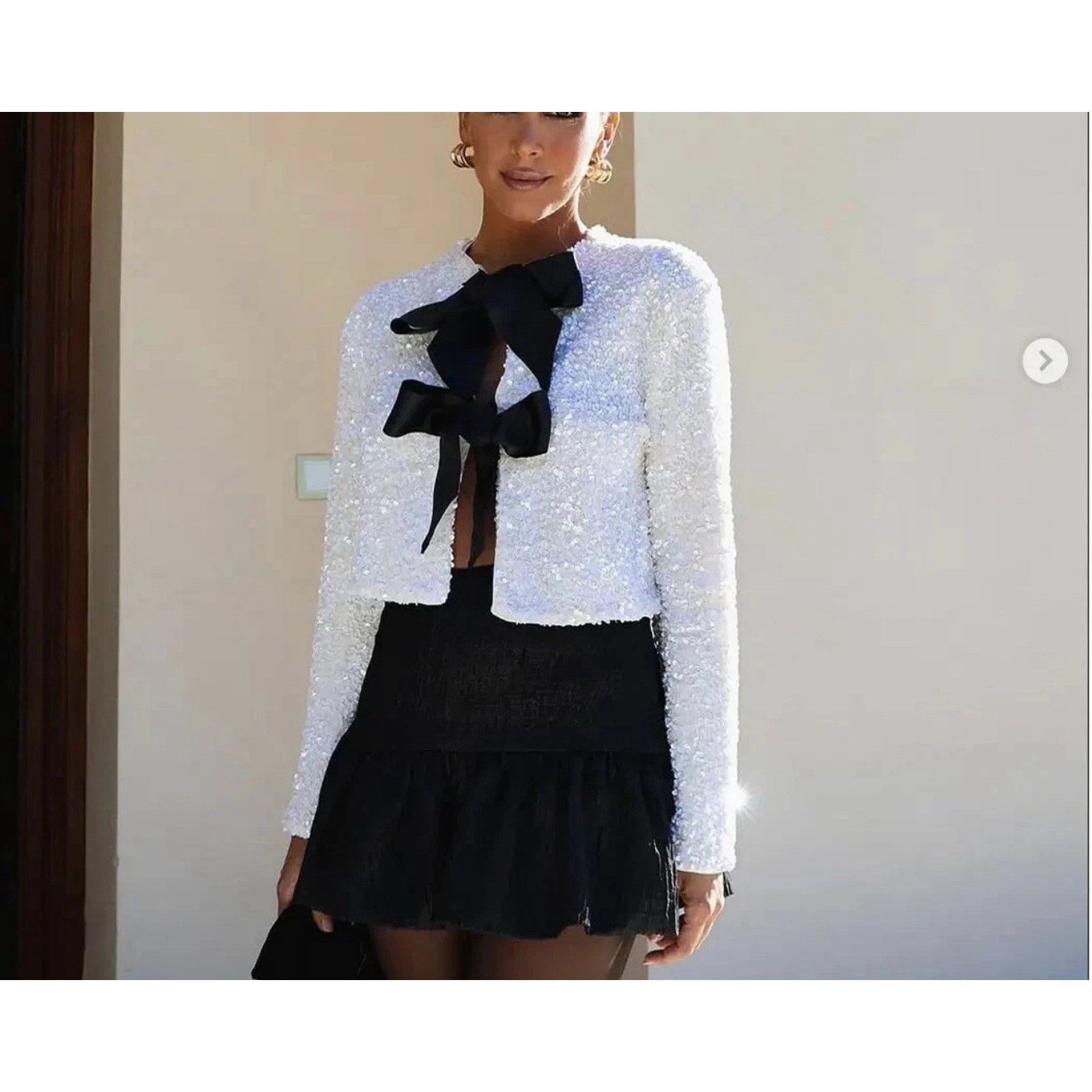 H&M H&M TIE-FRONTED SEQUINED JACKET TOP SEQUIN RIBBON Small Size S / US 4 / IT 40 - 2 Thumbnail