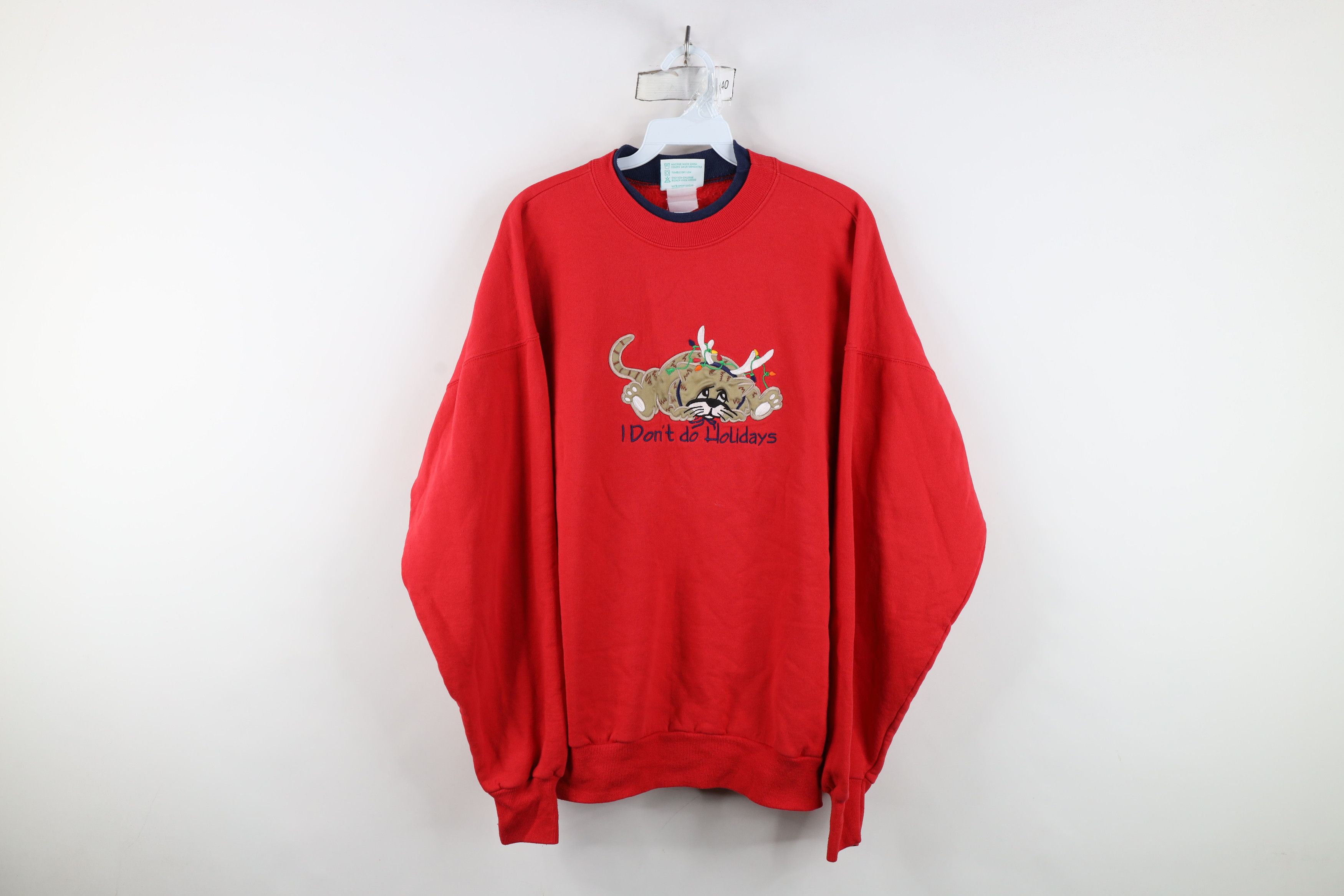 Vintage Vintage 90s Streetwear Christmas Holidays Cat Sweatshirt Size XL / US 12-14 / IT 48-50 - 1 Thumbnail
