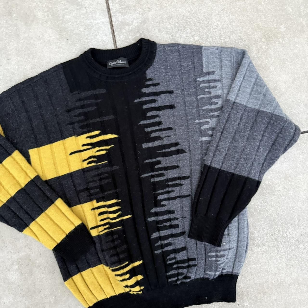 Carlo Colucci Carlo Colucci Grey and Yellow Wool Sweater Coogi Style Size US L / EU 52-54 / 3 - 4 Thumbnail