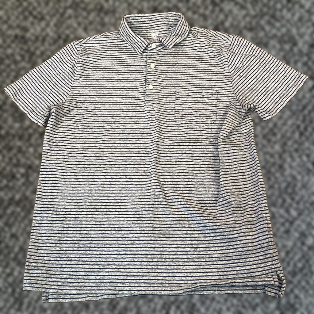 J.Crew J.Crew Polo Shirt Striped Slub Cotton Short Sleeve Gray Blue L Mens Size US L / EU 52-54 / 3 - 1 Thumbnail