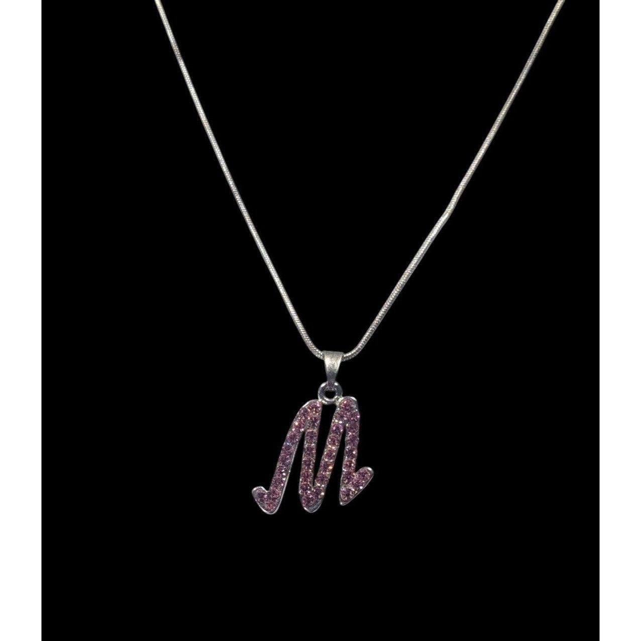Other Pink Rhinestone M Monogram Silver Tone Pendant Necklace Size ONE SIZE - 3 Thumbnail