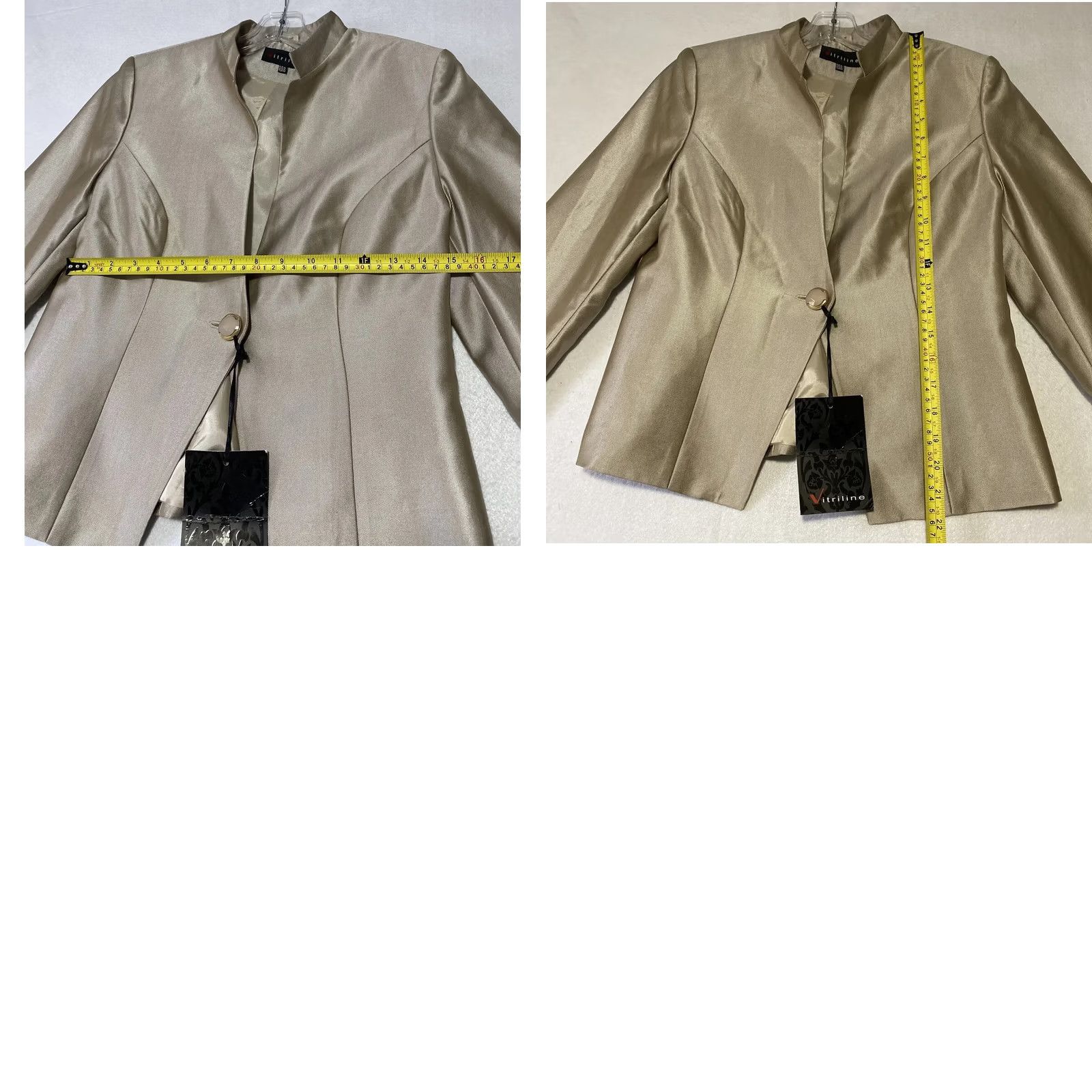 Vintage Vitriline Blazer Suit Jacket Women’s XL Workwear GOLD shinny / 28-30 Tan Leather Notch Lapel Lined Single-Breasted/Front Flat Front Size XL / US 12-14 / IT 48-50 - 8 Thumbnail