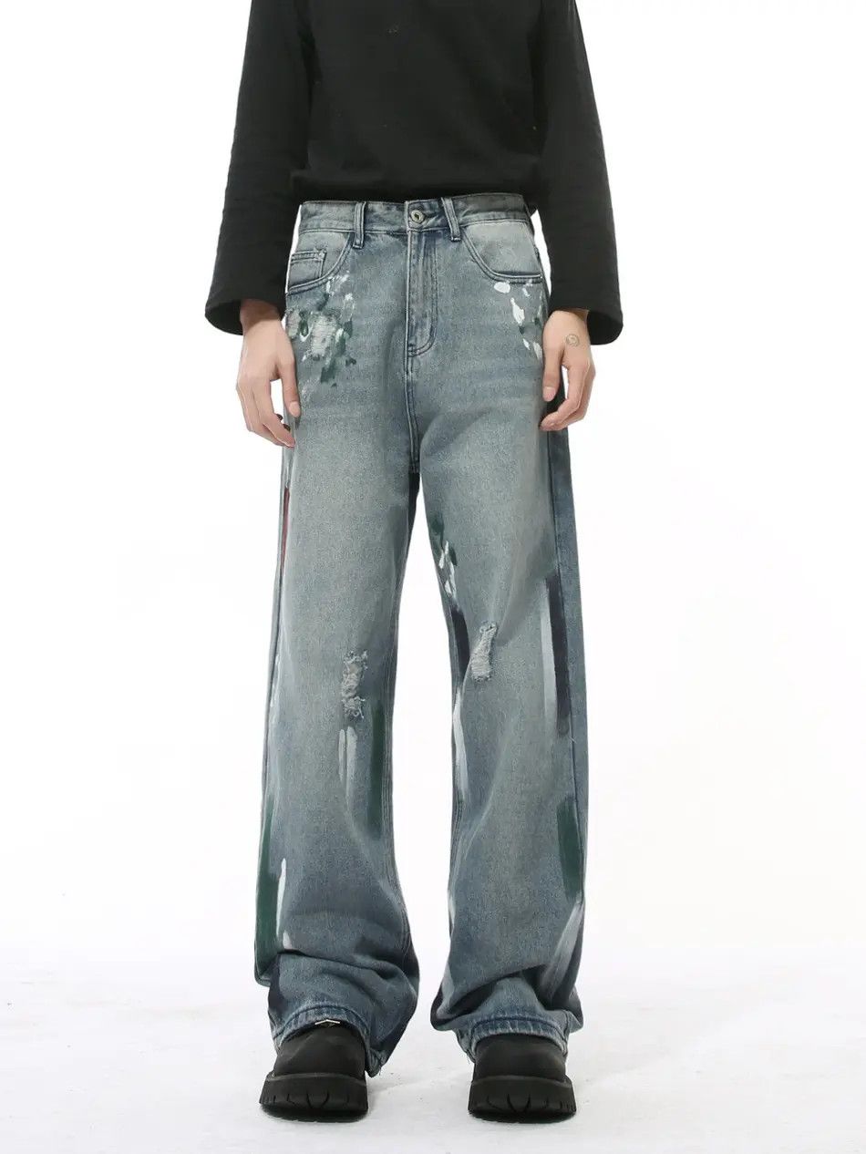Japanese Brand Retro loose straight leg graffiti jeans Size US 32 / EU 48 - 6 Thumbnail