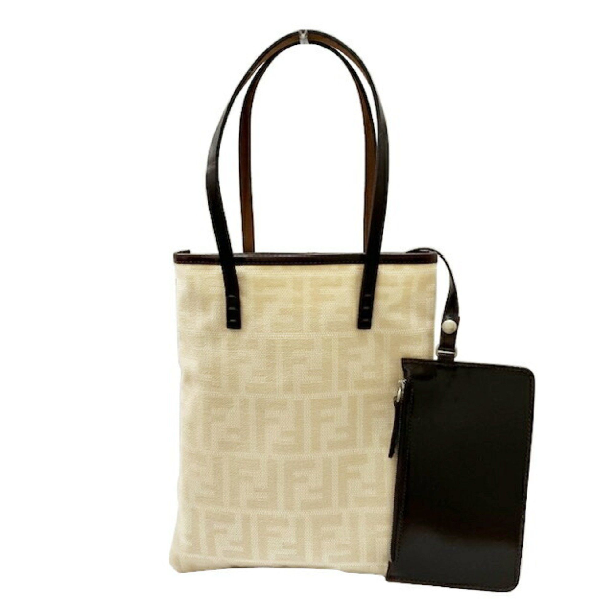Fendi Zucca Pattern Tote Bag Canvas Leather Beige Brown Women's