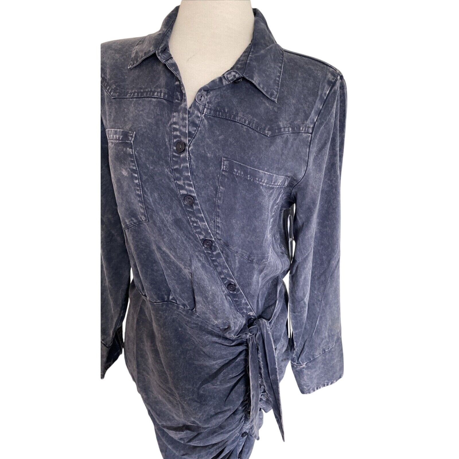 Young Fabulous & Broke Young Fabulous & Broke Shirt Dress Large Tencel Ruched Blue Size L / US 10 / IT 46 - 5 Thumbnail