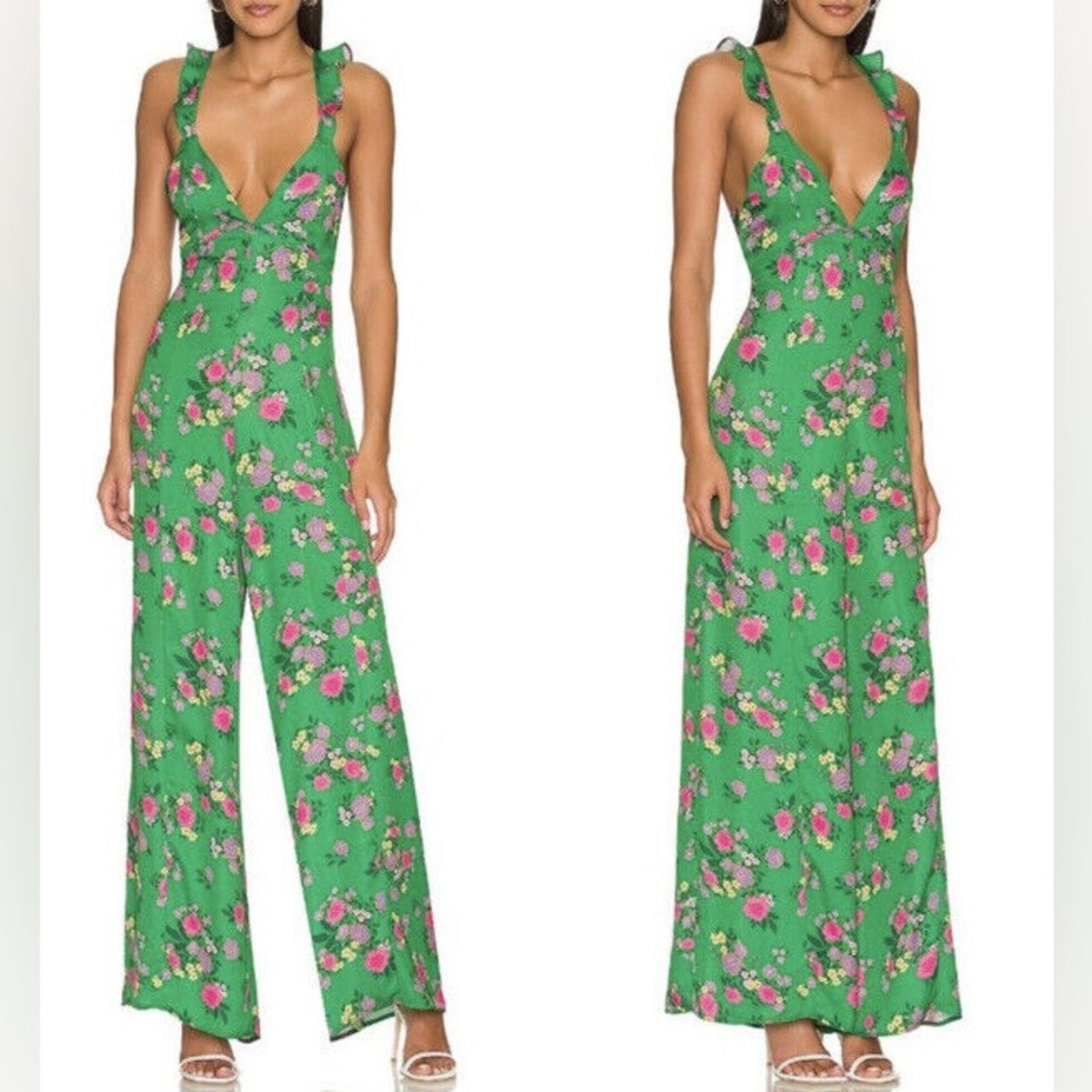 REVOLVE RESA Jilly Jumpsuit in Green Floral S Size 26" / US 2 / IT 38 - 1 Thumbnail