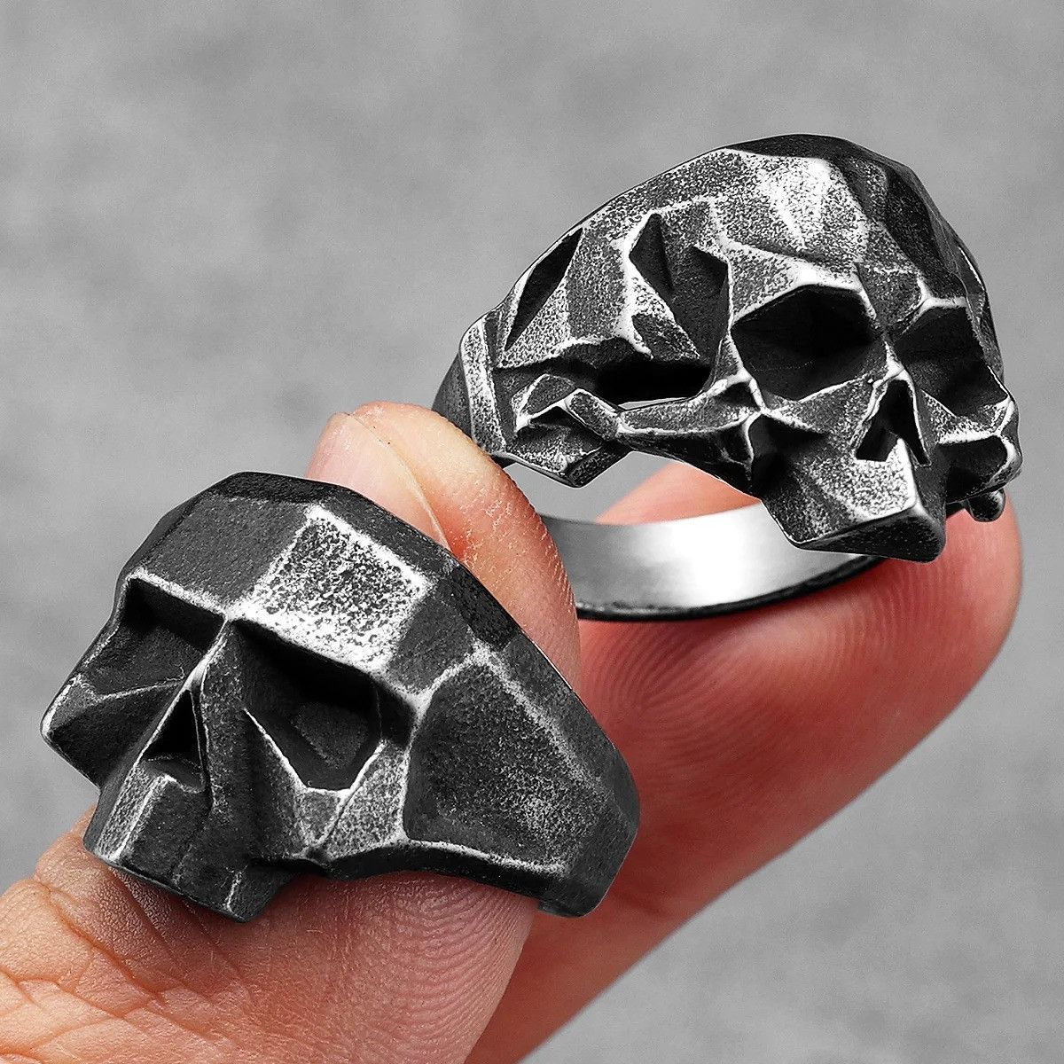 Vintage Retro Geometric Cut Skull Men Ring Size ONE SIZE - 2 Thumbnail