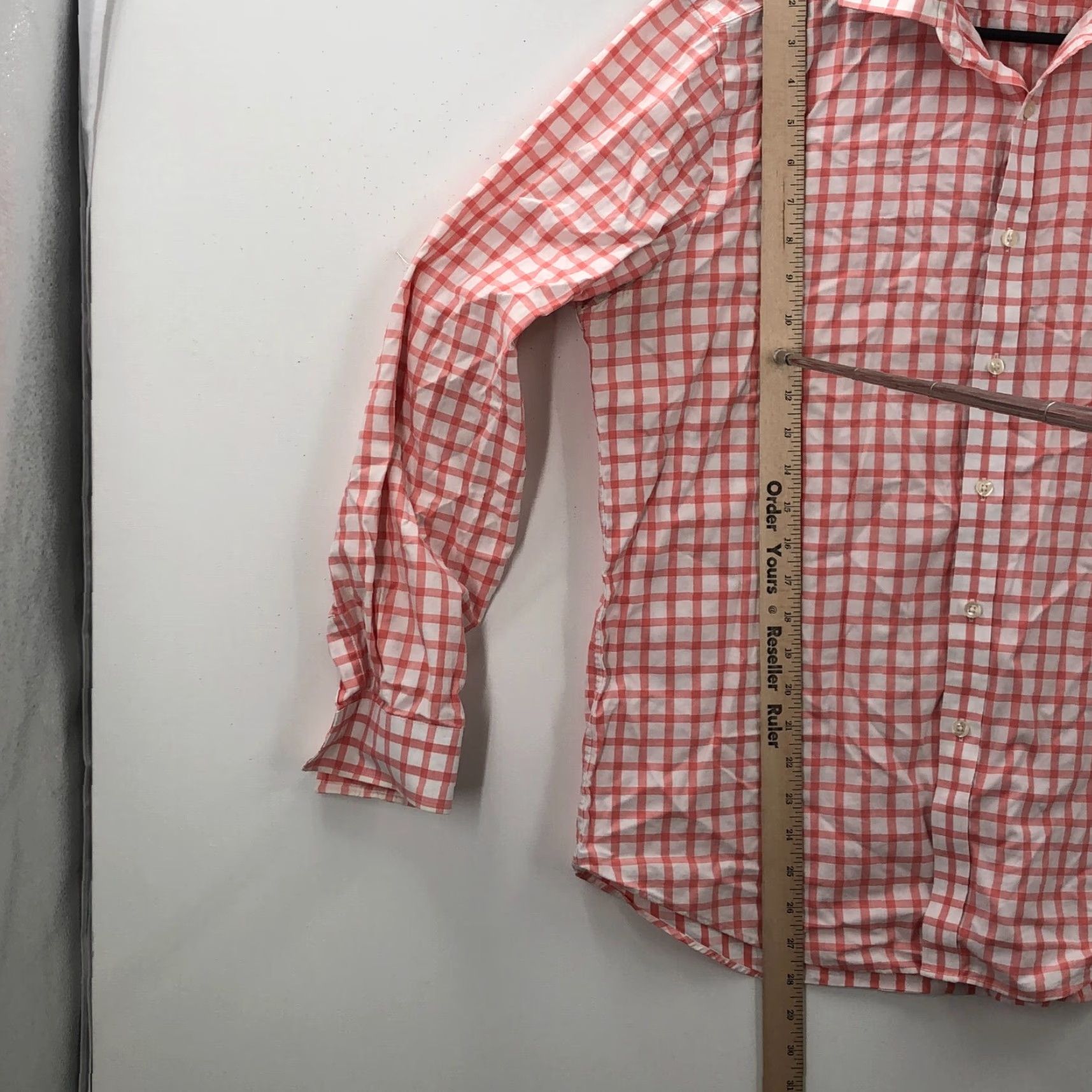 Michael Kors Michael Kors Mens Button-Up Shirt 16 Coral White Long Sleeve Collared Check Pattern Cotton Blend Casual Classic Mens Size US L / EU 52-54 / 3 - 6 Thumbnail