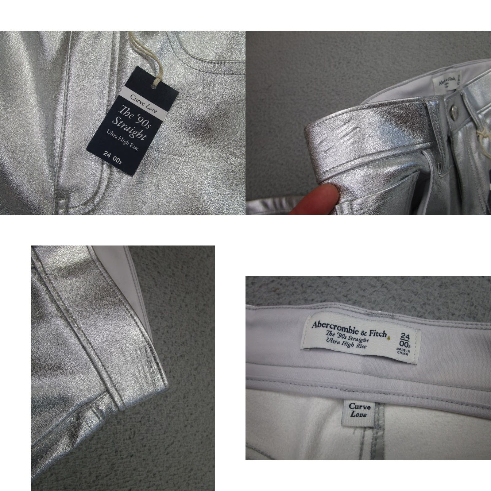 Abercrombie & Fitch Abercrombie & Fitch Vegan Leather Pants Womens 25 Ultra High Rise 90s Silver Khakis Straight Modern Vintage: No Size 24" / US 00 / IT 34 - 8 Thumbnail