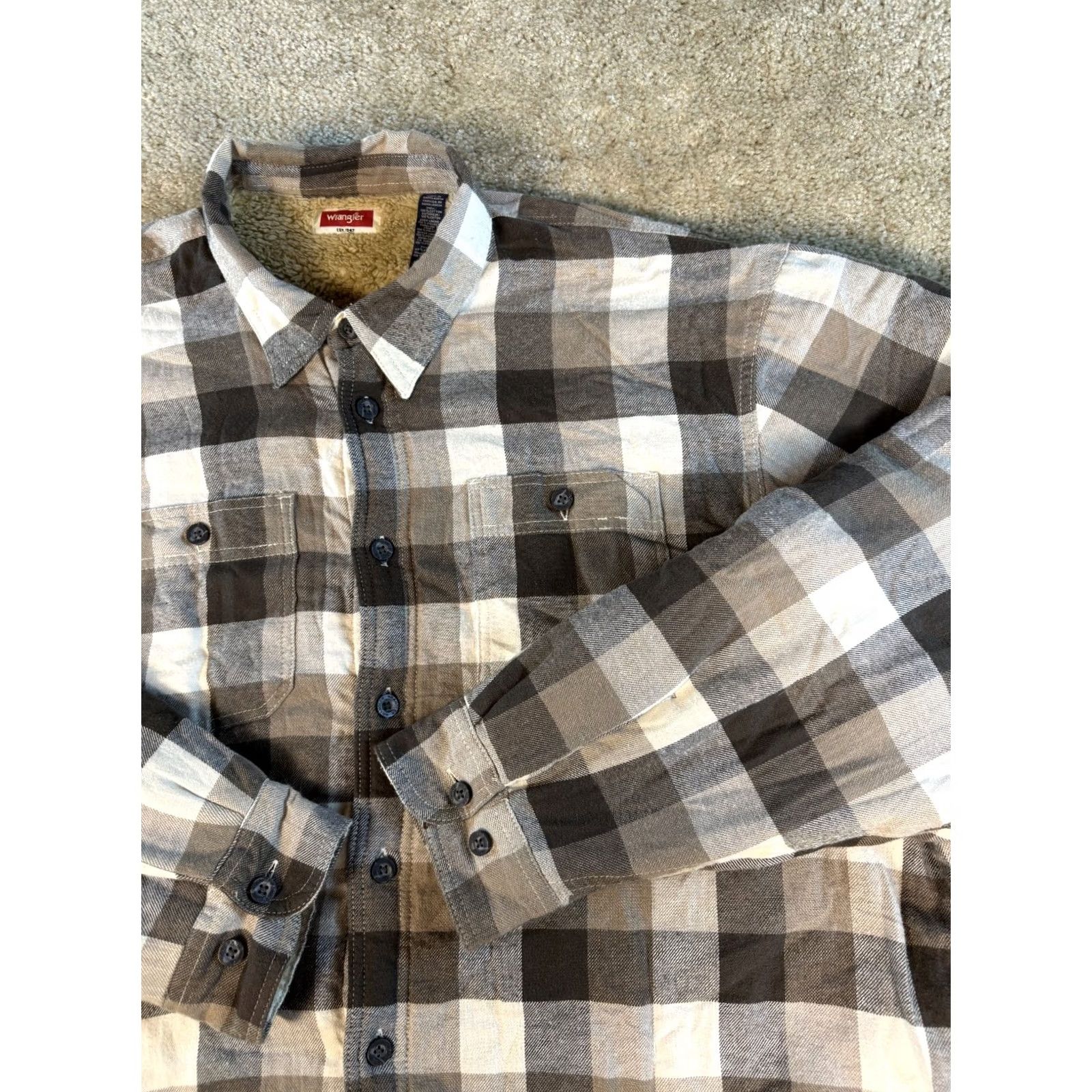 Wrangler VINTAGE Wrangler Jacket Men 2XL Brown Flannel Work SHACKET Sherpa Lined Dark Wash Shacket Size US XXL / EU 58 / 5 - 2 Thumbnail