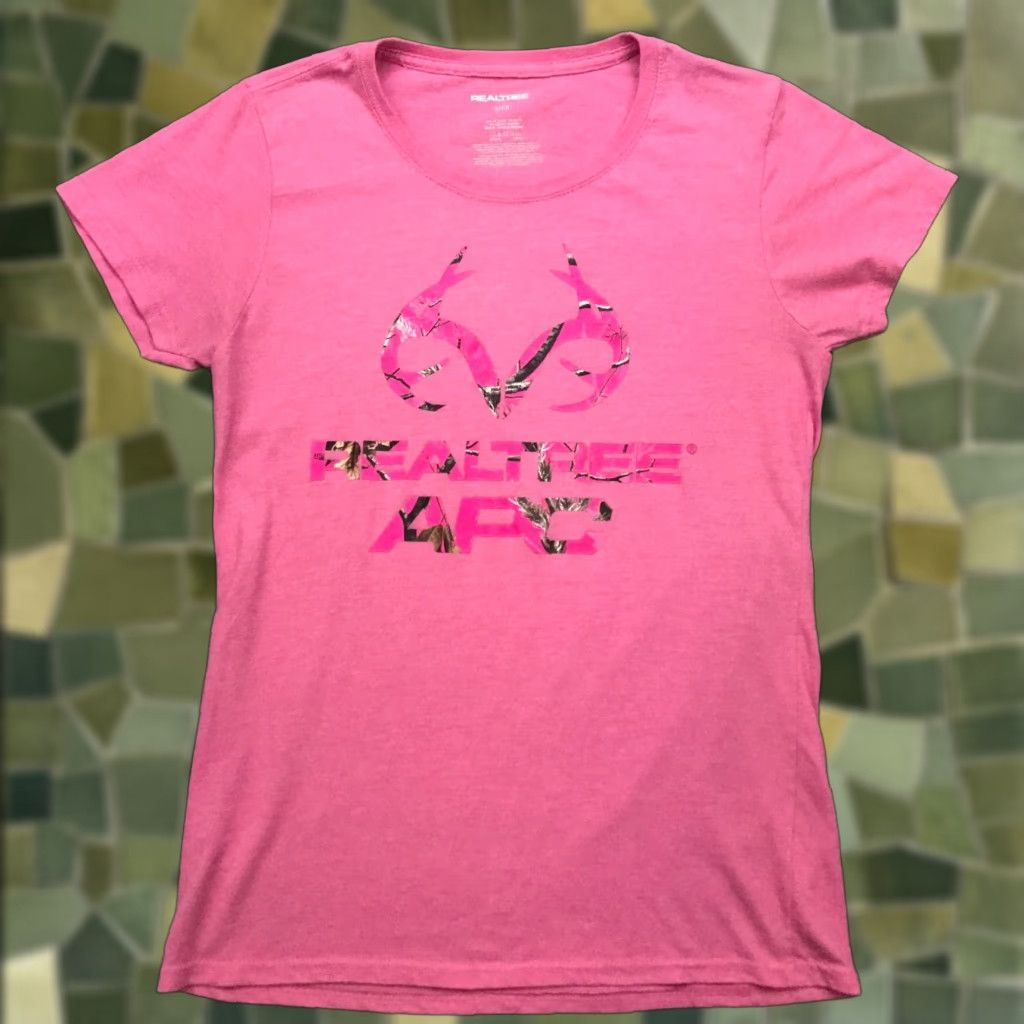 Realtree Realtree Womens Shirt Short Sleeve Pink APC Spellout Logo Small Round Neck T-Shirt Casual Basic Size S / US 4 / IT 40 - 1 Thumbnail