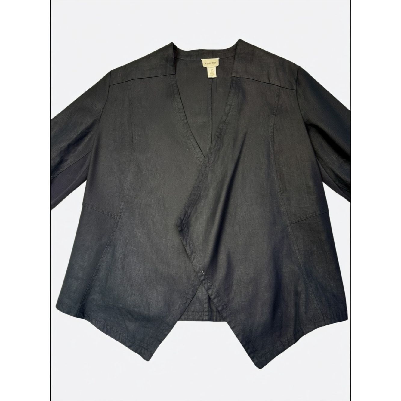 Chicos Chico's Black Open Front Drape Linen Blazer Jacket Size 2 U Size L / US 10 / IT 46 - 3 Thumbnail
