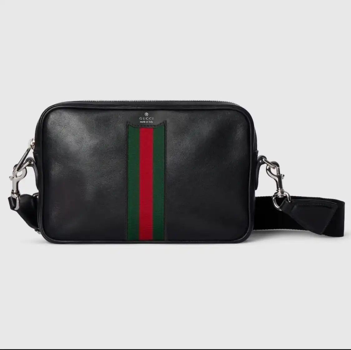 Gucci Ophidia Black Cowhide Leather Stripe Webbing Crossbody Bag, Women's