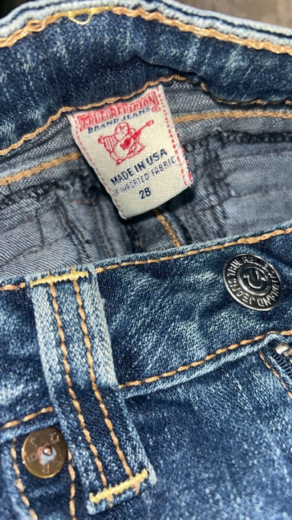 True Religion Women's True Religion Straight Leg Jeans Blue Gold Size 28 Size 28" / US 6 / IT 42 - 6 Thumbnail