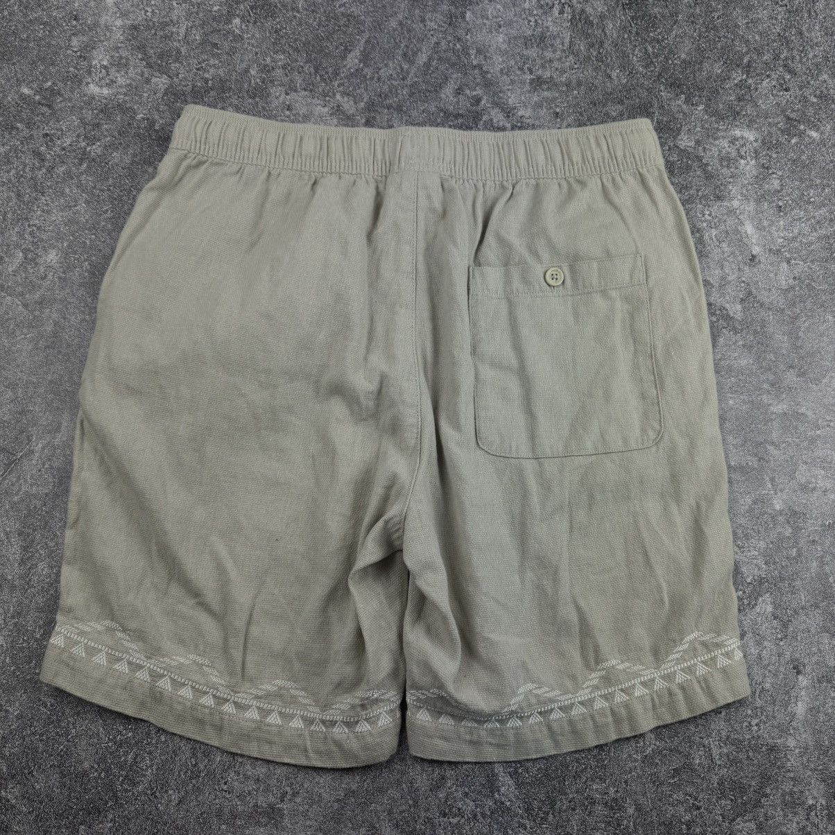 Folk Folk Beige Linen Drawstring Shorts / Aztec Hem Embroidery Size US 34 / EU 50 - 5 Thumbnail