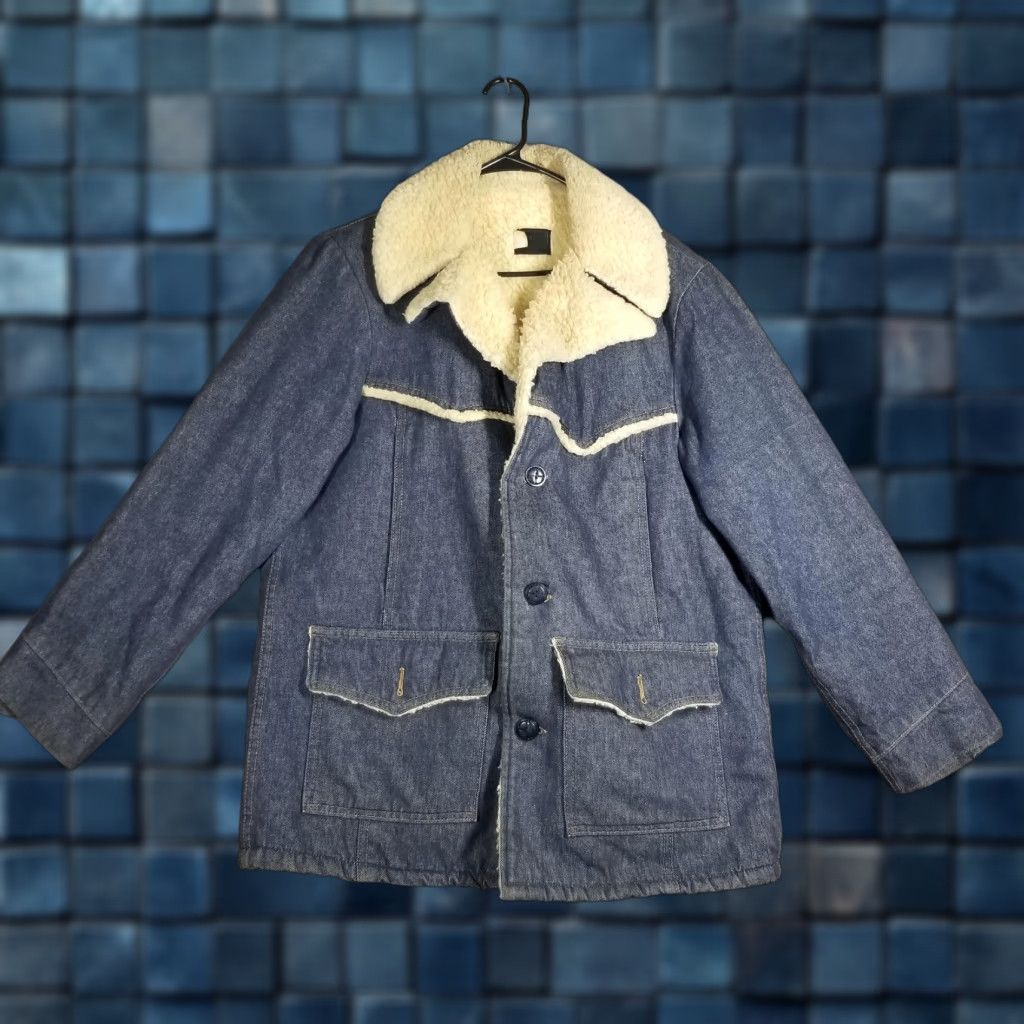 Sears VINTAGE Roebucks Jacket Mens 42R Blue Denim Sherpa Lined Western Coat Sears Size US XS / EU 42 / 0 - 1 Thumbnail