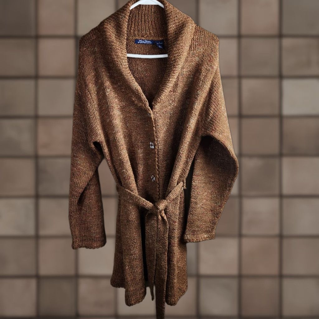 Vintage Wind River Cardigan |L| Brown Speckled Knit Tie Waist Buttonfront Sweater Size L / US 10 / IT 46 - 1 Thumbnail