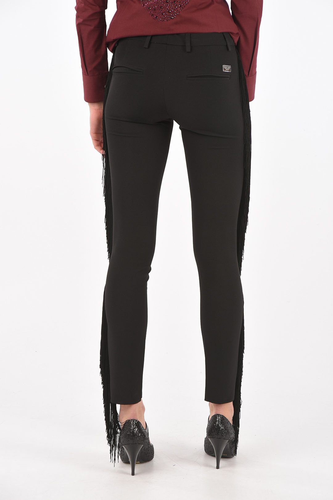 Philipp Plein og1mm0824 Side Fringed Pants in Black Size 32" / US 10 / IT 46 - 2 Thumbnail