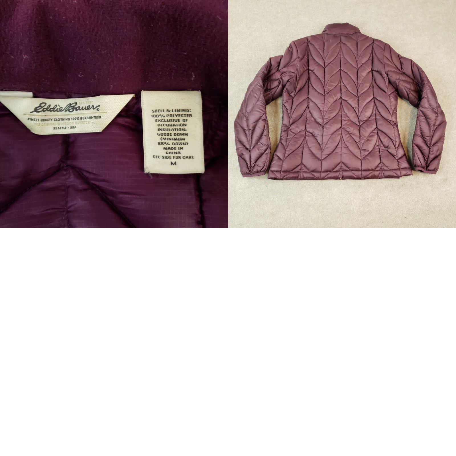 Eddie Bauer Jacket Women Medium Purple Down Puffer Full Zip Mock Neck Winter 700