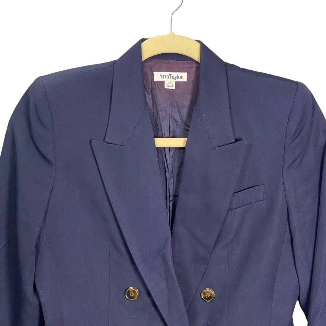 Ann Taylor Ann Taylor Womens Blazer Coat Double Breast Linen Long Sleev Size L / US 10 / IT 46 - 3 Thumbnail