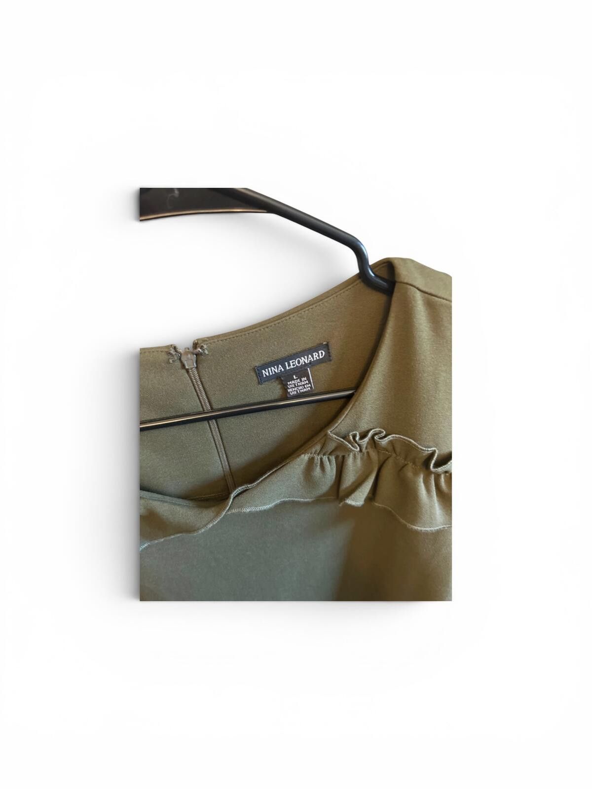 Other Nina Leonard Olive Green Cold Shoulder Dress with Ruffle Det Size M / US 6-8 / IT 42-44 - 3 Thumbnail