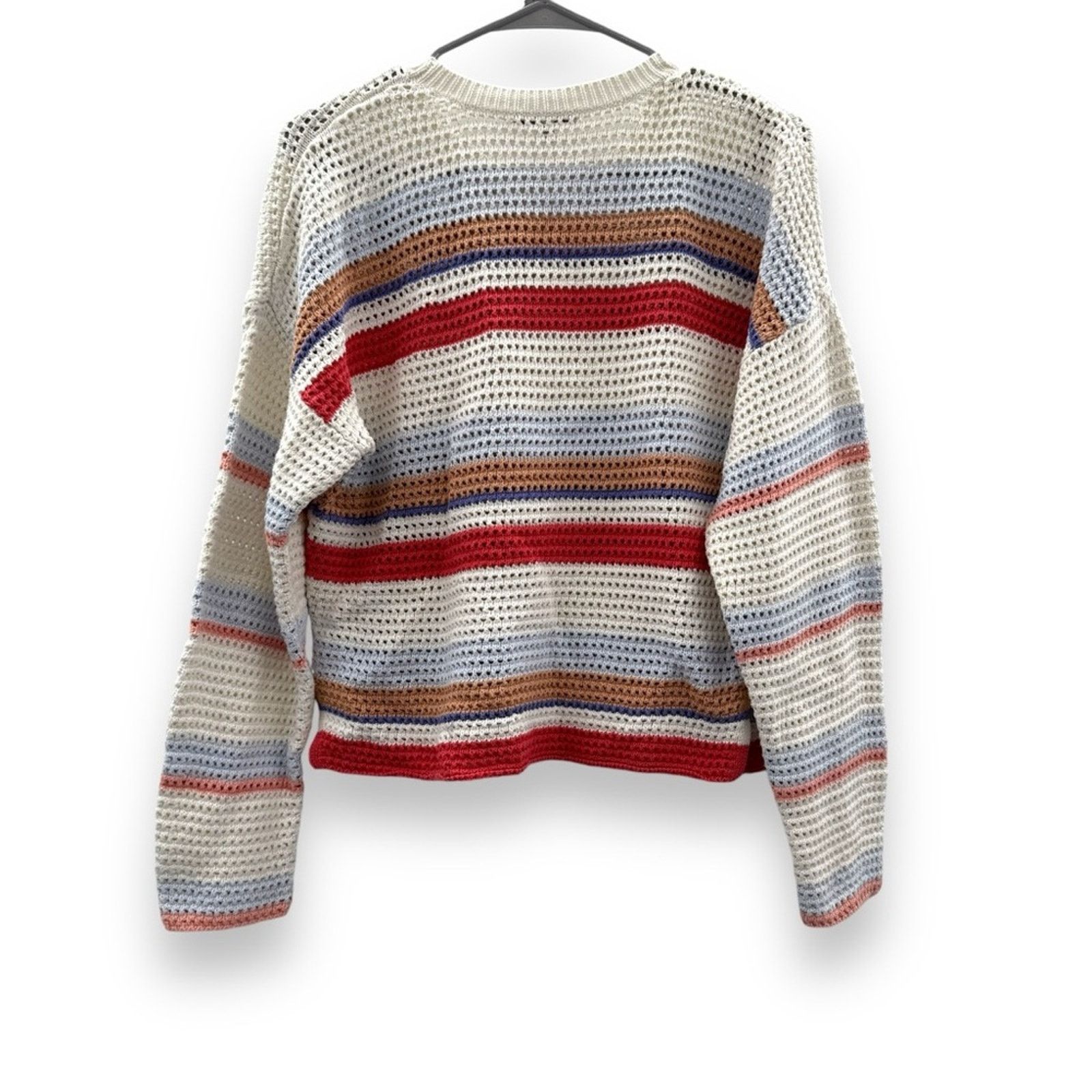 Joie oie Diza White Multicolor Striped Open Knit Cropped Sweater Size S / US 4 / IT 40 - 4 Thumbnail