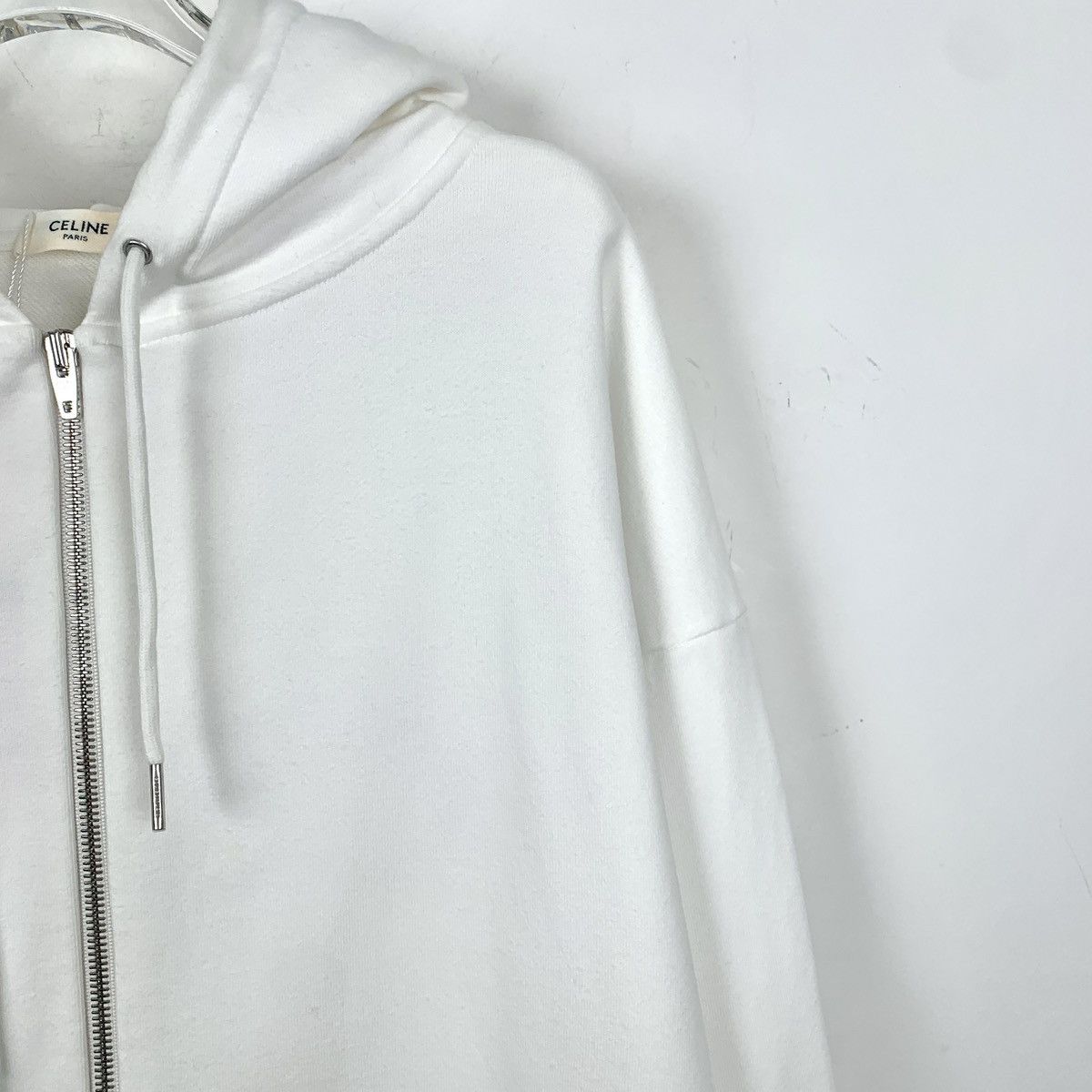 Celine Celine White Logo Printed Cotton Hooded Zip-Up Jacket K26WX Size L / US 10 / IT 46 - 3 Thumbnail