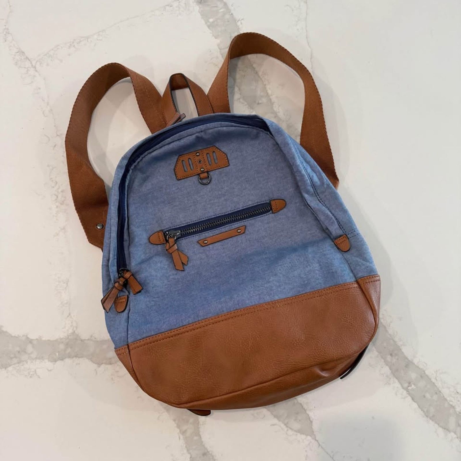 Aldo Aldo Denim Chambray Backpack Adjustable Strap Laptop Pocket Size ONE SIZE - 1 Thumbnail