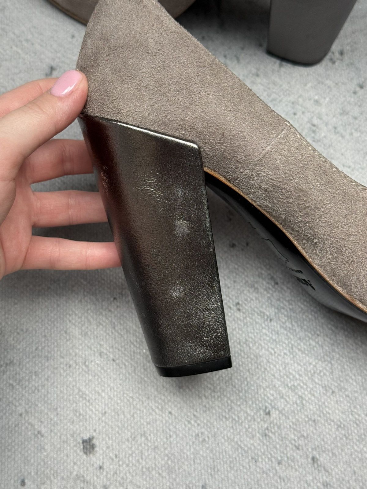 Acne Studios Vintage Acne Studios Taupe Suede Chunky Block Heel Pumps Lux Size US 7 / IT 37 - 10 Thumbnail
