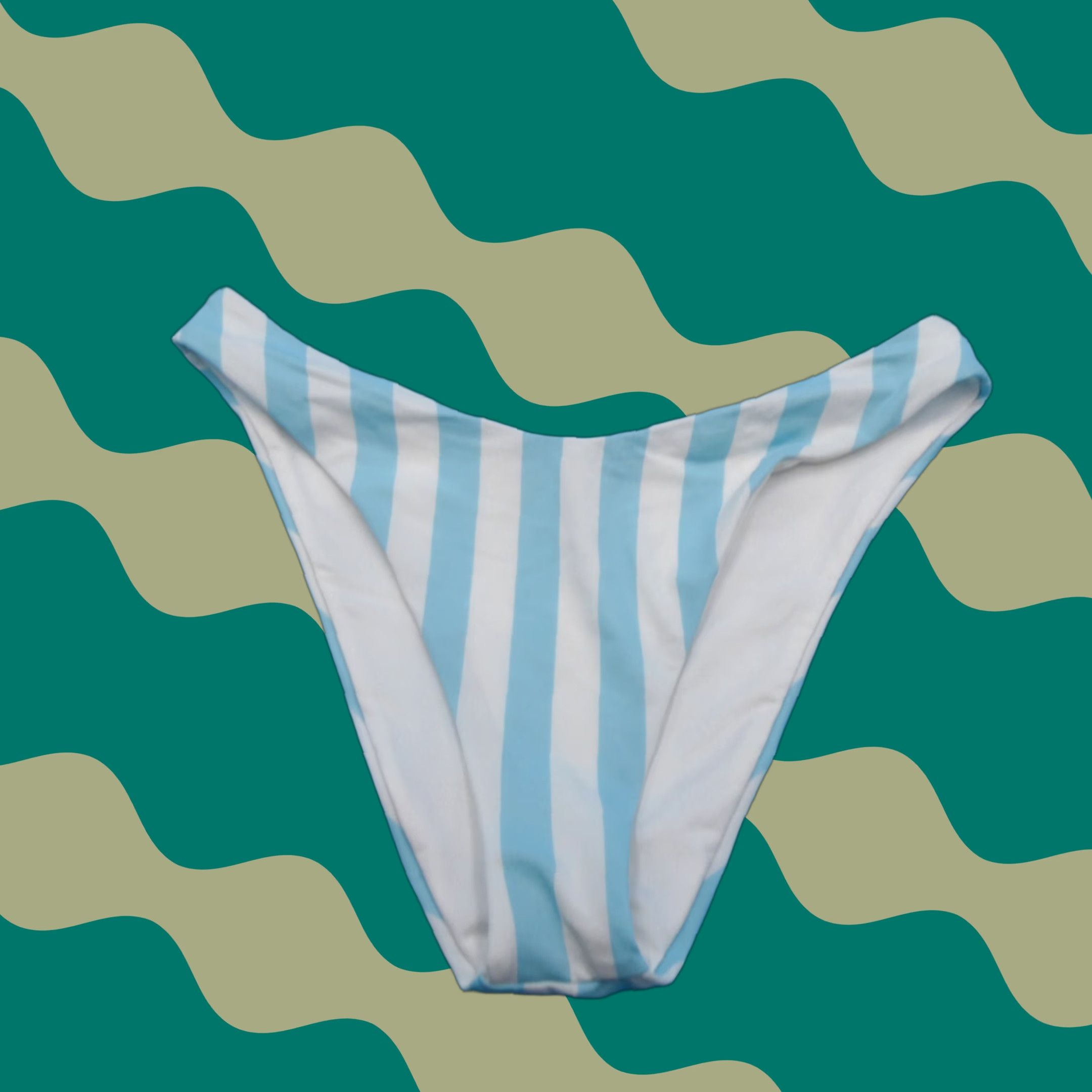 Victoria's Secret Bikini Bottom M White Striped Brazilian Quick Dry Bottoms Womens