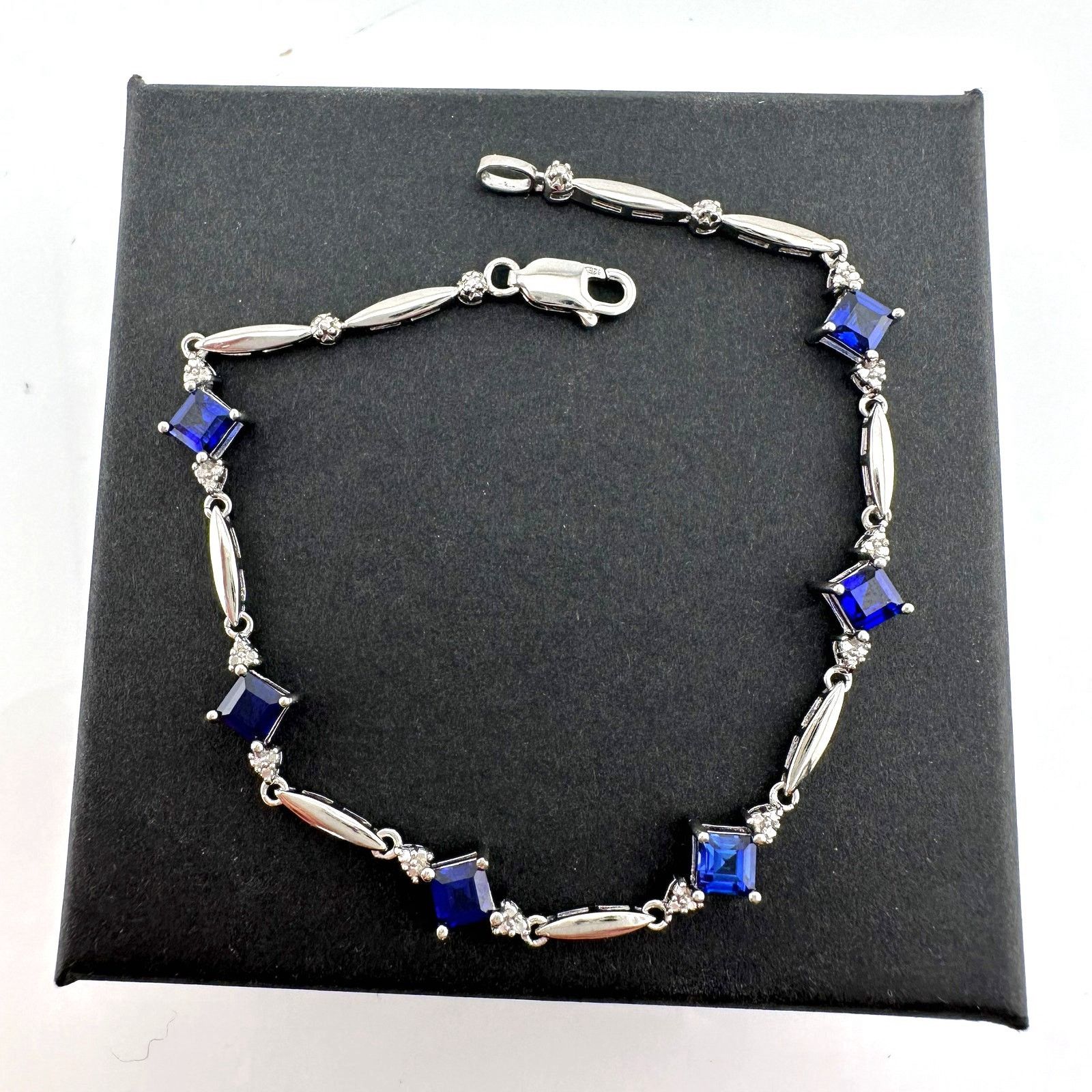 Other 3.10 Carat Lab Created Sapphire Bracelet with Diamond Accent Size ONE SIZE - 1 Thumbnail