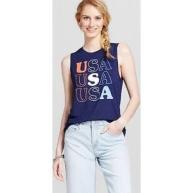 Nordstrom Modern Lux Navy Tank Top with USA Graphic Small Size S / US 4 / IT 40 - 1 Thumbnail