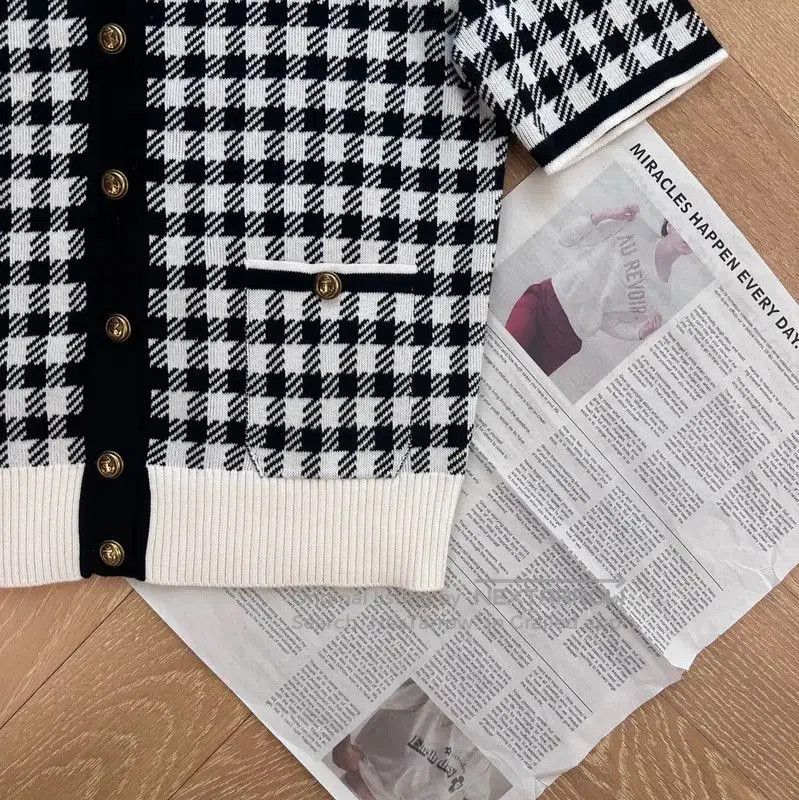 Miu Miu Miu Miu Black Checked Short Sleeve Cardigan . Size L / US 10 / IT 46 - 2 Thumbnail