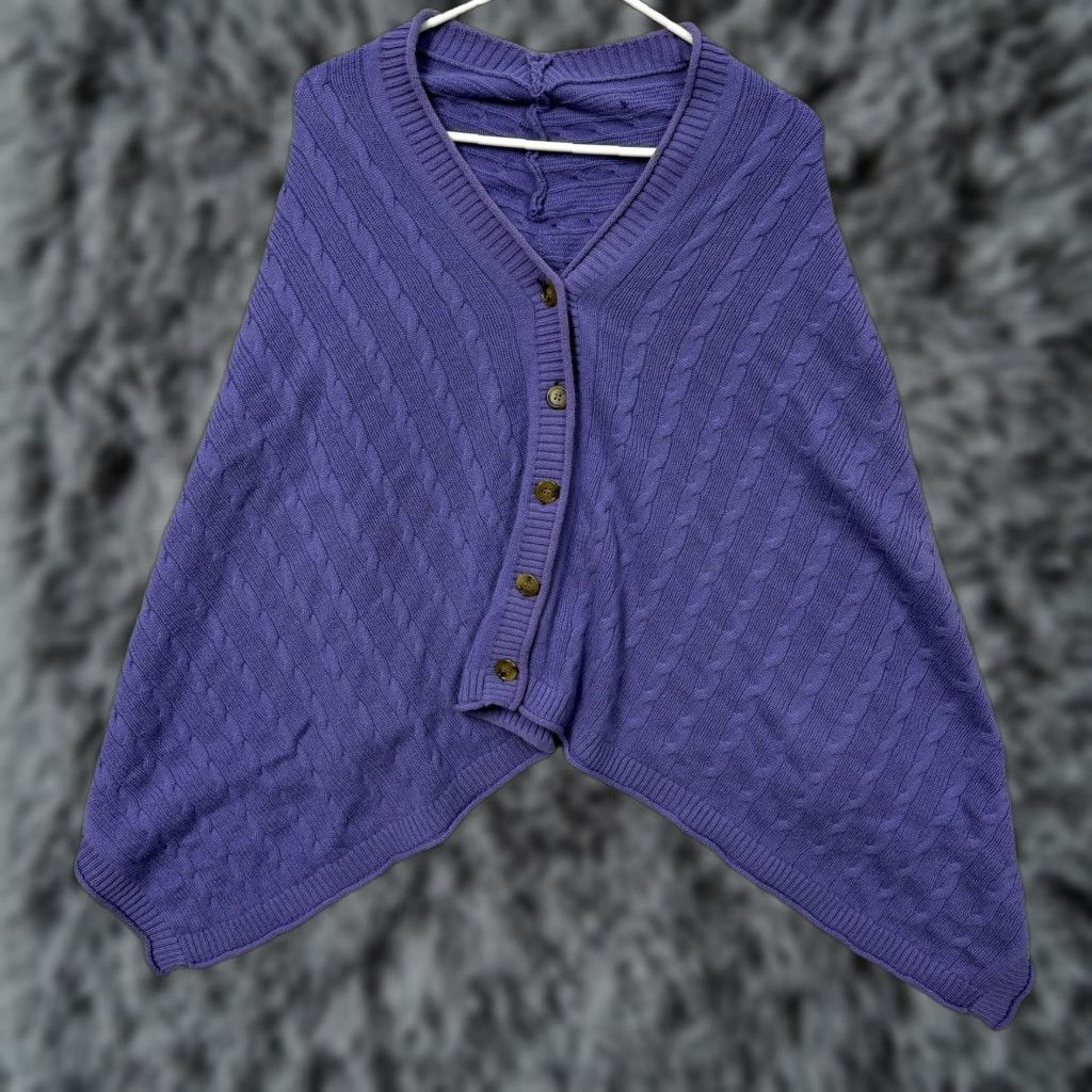 Vince Vince Cape Sweater One Size Purple Cable-Knit Cape-Waisted Knit Women Wool Cashmere V-Neck Button Front Vintage No Size ONE SIZE - 1 Thumbnail