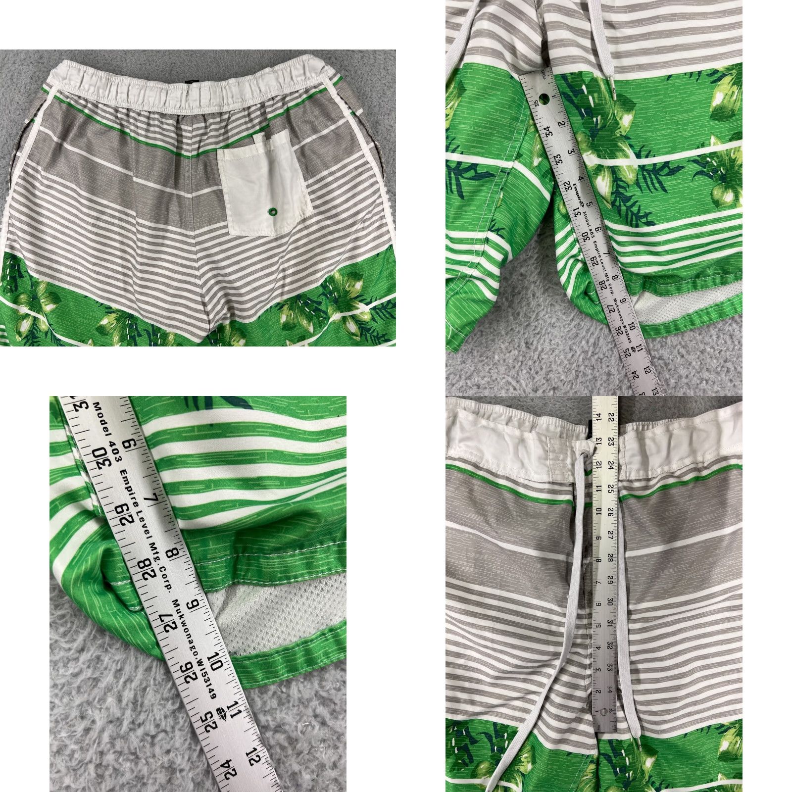 Ocean Pacific VINTAGE Ocean Pacific Swim Trunks Mens 2XL Gray Green Floral Striped Polyester Trunks, Built-In Brief, Pockets, Surf Beach Theme Mens Size US 39 - 8 Thumbnail