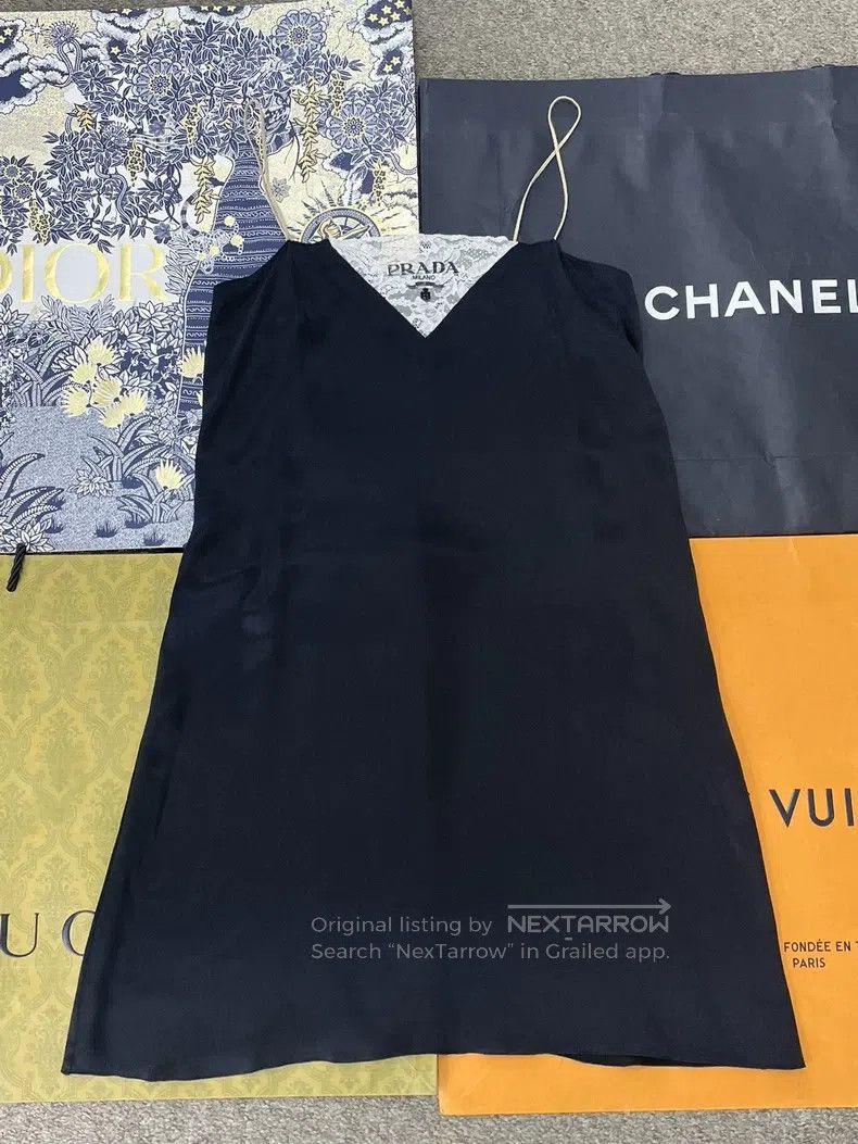 Prada Prada Black lace triangle silk strap dress Size XS / US 0-2 / IT 36-38 - 1 Thumbnail