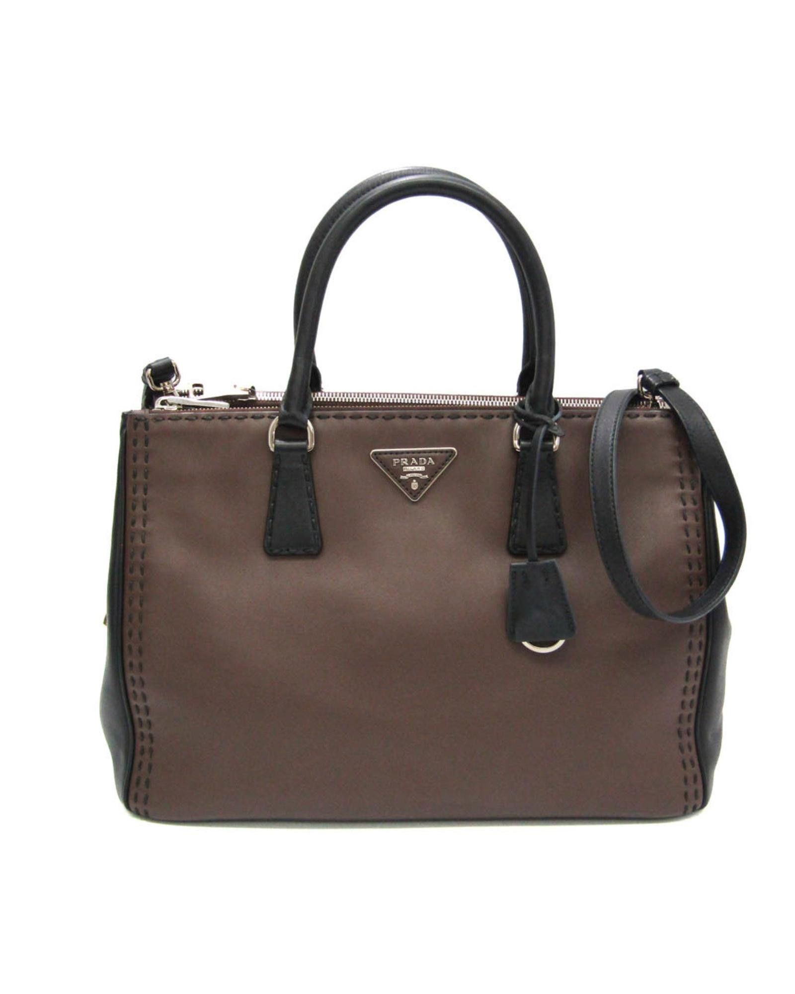 image of Prada Elegant Brown Leather Shoulder Bag, Women's