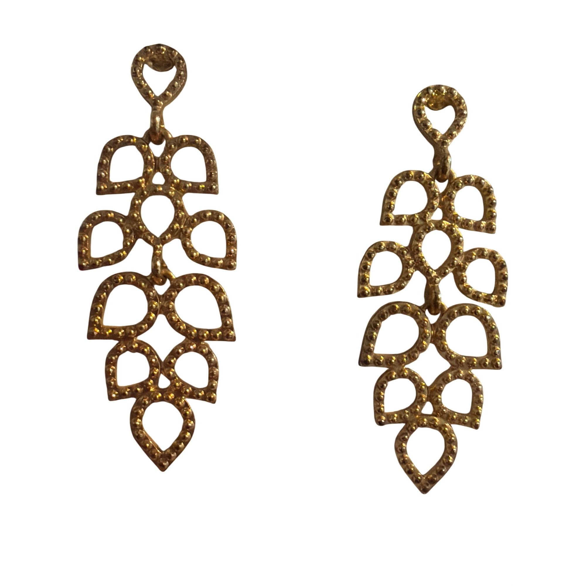 Other Gold Tone Dangle Chandelier Earrings Open Leaf Design Pierce Size ONE SIZE - 1 Thumbnail