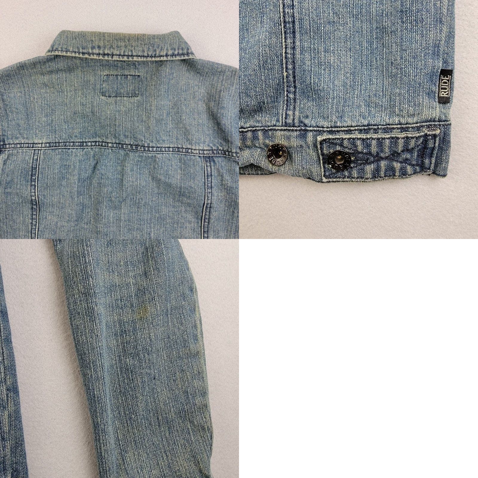 Denime VINTAGE Rude Denim Jacket Womens Small S Blue Classic Trucker 100% Cotton Long Sleeve Button Medium Wash Size S / US 4 / IT 40 - 8 Thumbnail