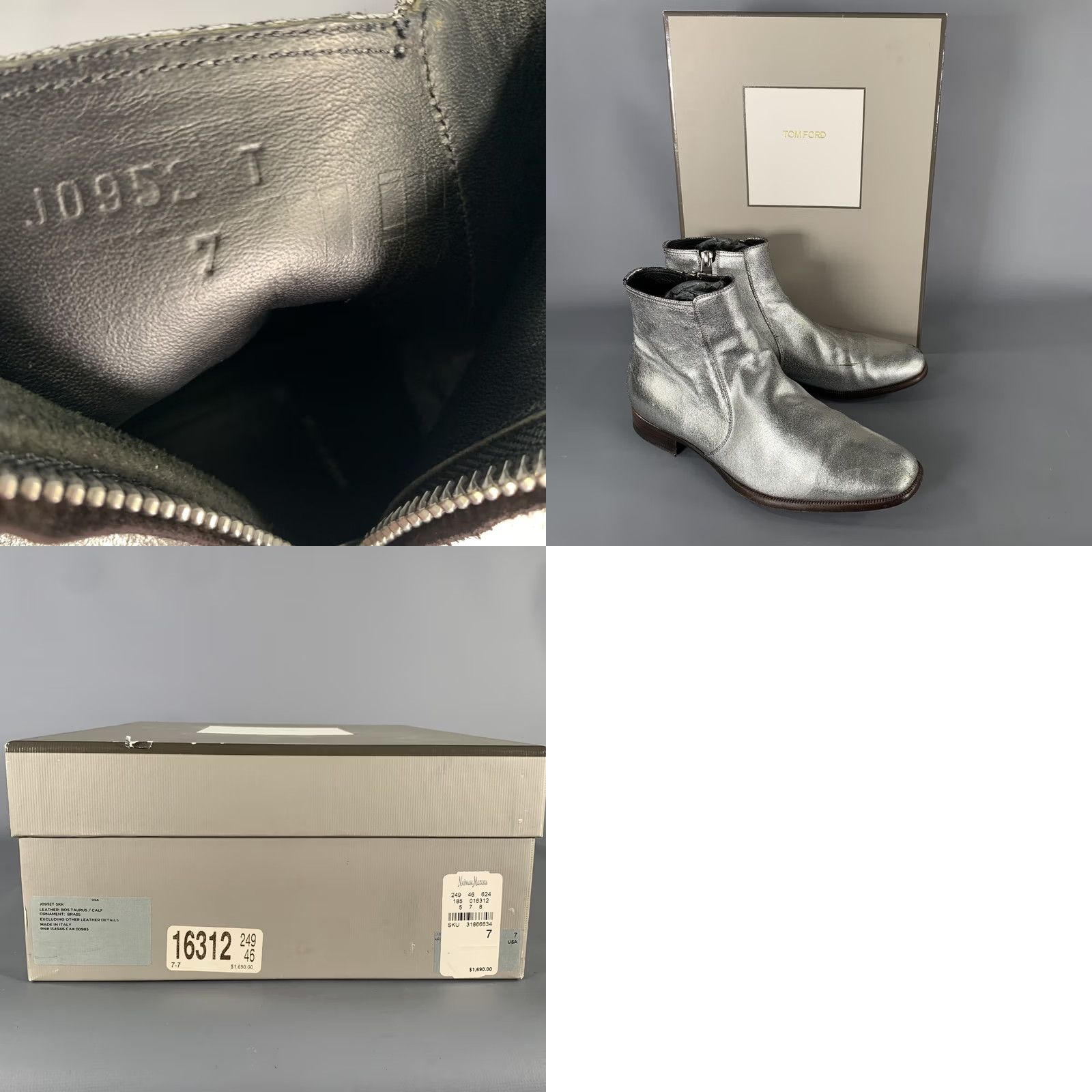 Tom Ford TOM FORD Boots Mens Silver Taurus Size Metallic Leather Size US 7 / EU 40 - 8 Thumbnail