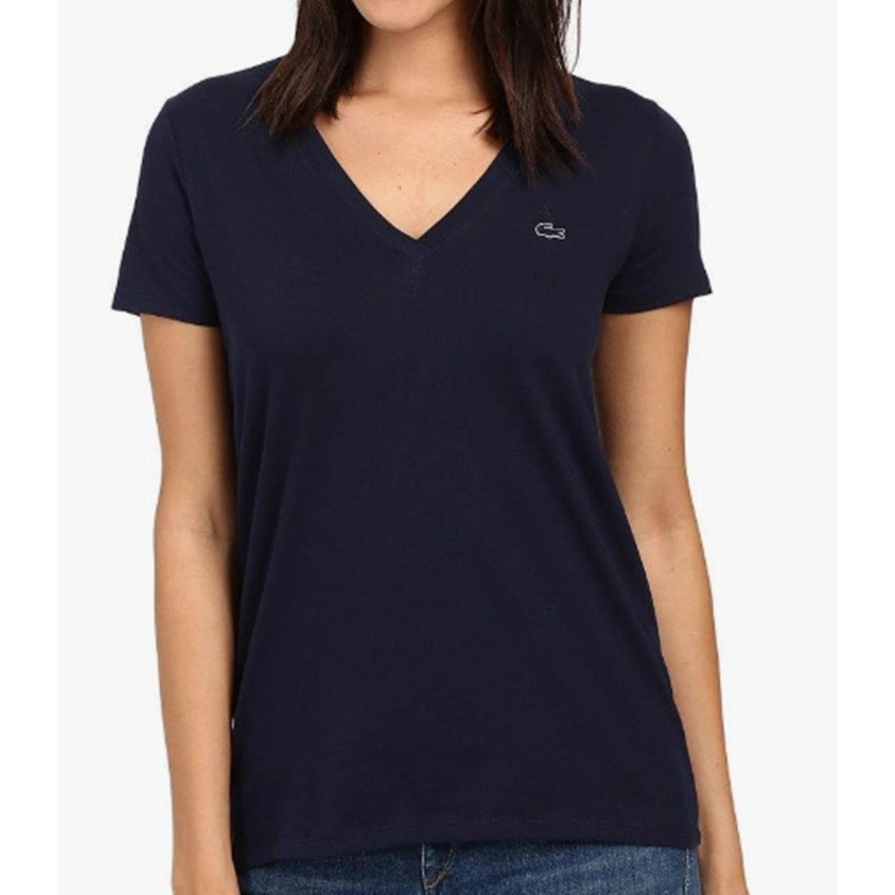 Lacoste Lacoste Women's Short Sleeve Cotton Jersey Vneck Tee Navy 0 Size XS / US 0-2 / IT 36-38 - 2 Thumbnail