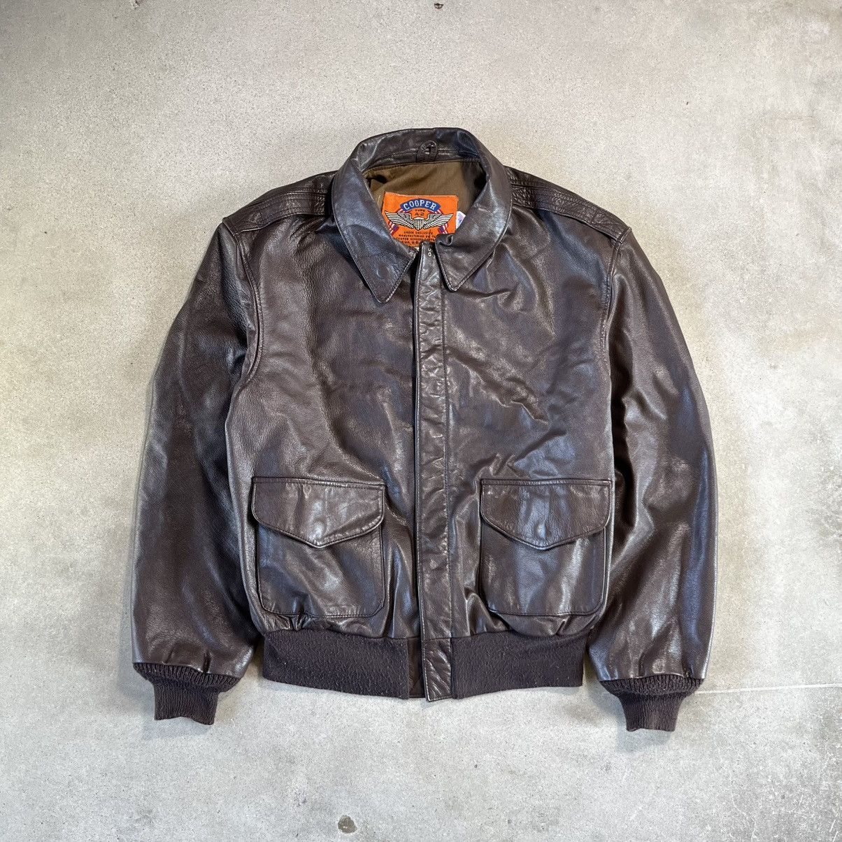 Leather × Vintage Vintage 90s Cooper A•2 airforce 100% goatskin leather jacket Size US L / EU 52-54 / 3 - 1 Thumbnail