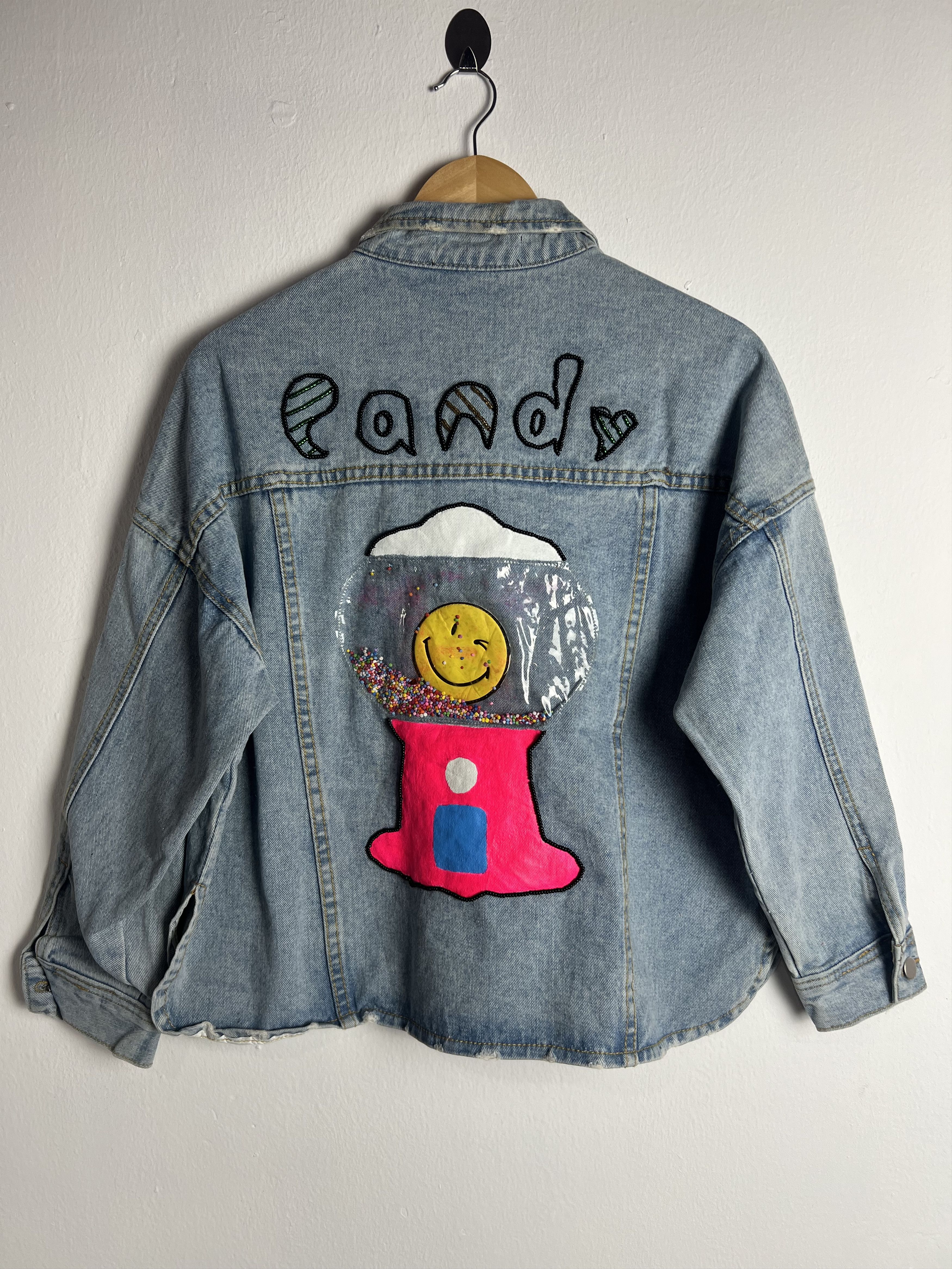 If Six Was Nine Big Happy Smiley Face Patches Light Wash Denim Jacket Size US M / EU 48-50 / 2 - 2 Thumbnail