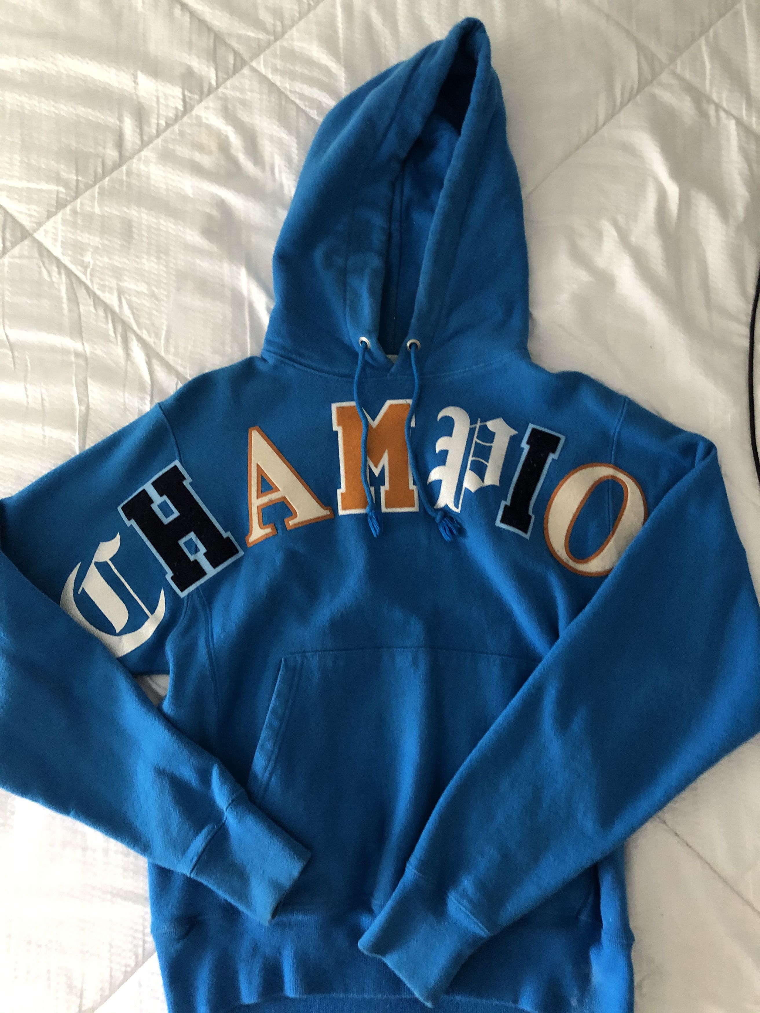 Champion Champion Blue Hoodie - Limited Collection with patch work Size US S / EU 44-46 / 1 - 1 Thumbnail